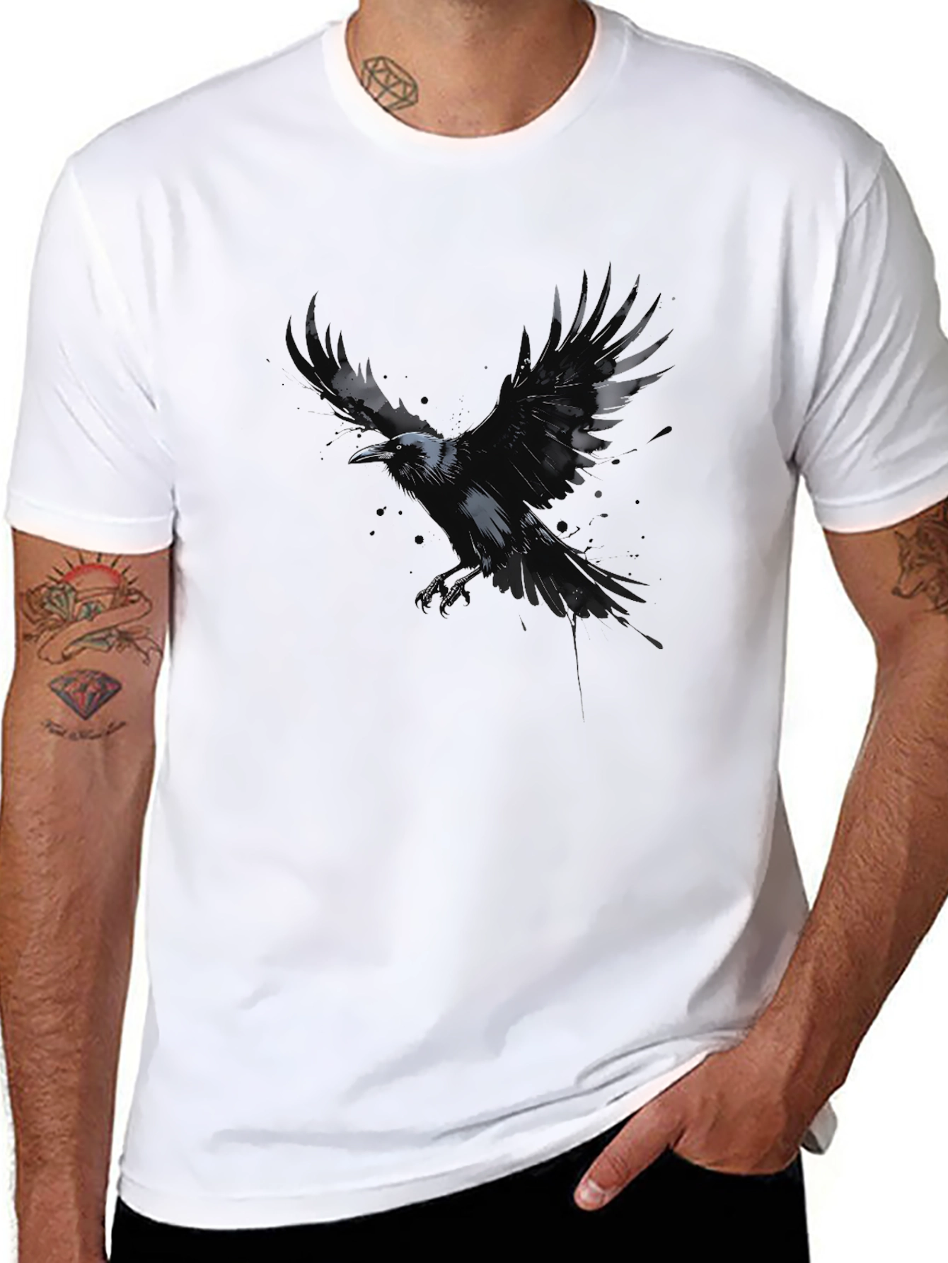 Raven Graphic Black T-Shirt - Mens Crew Neck