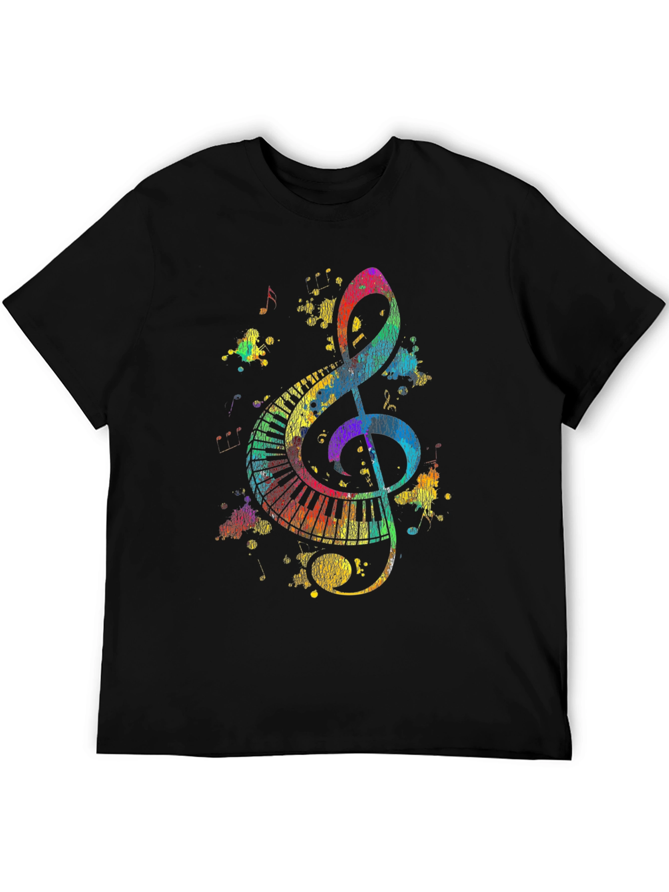 Colorful Music Notes Graphic Print Black T-Shirt
