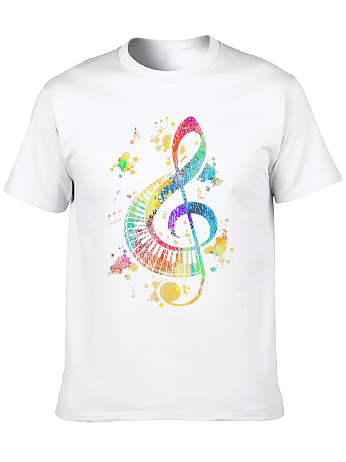 Colorful Music Notes Graphic Print Black T-Shirt