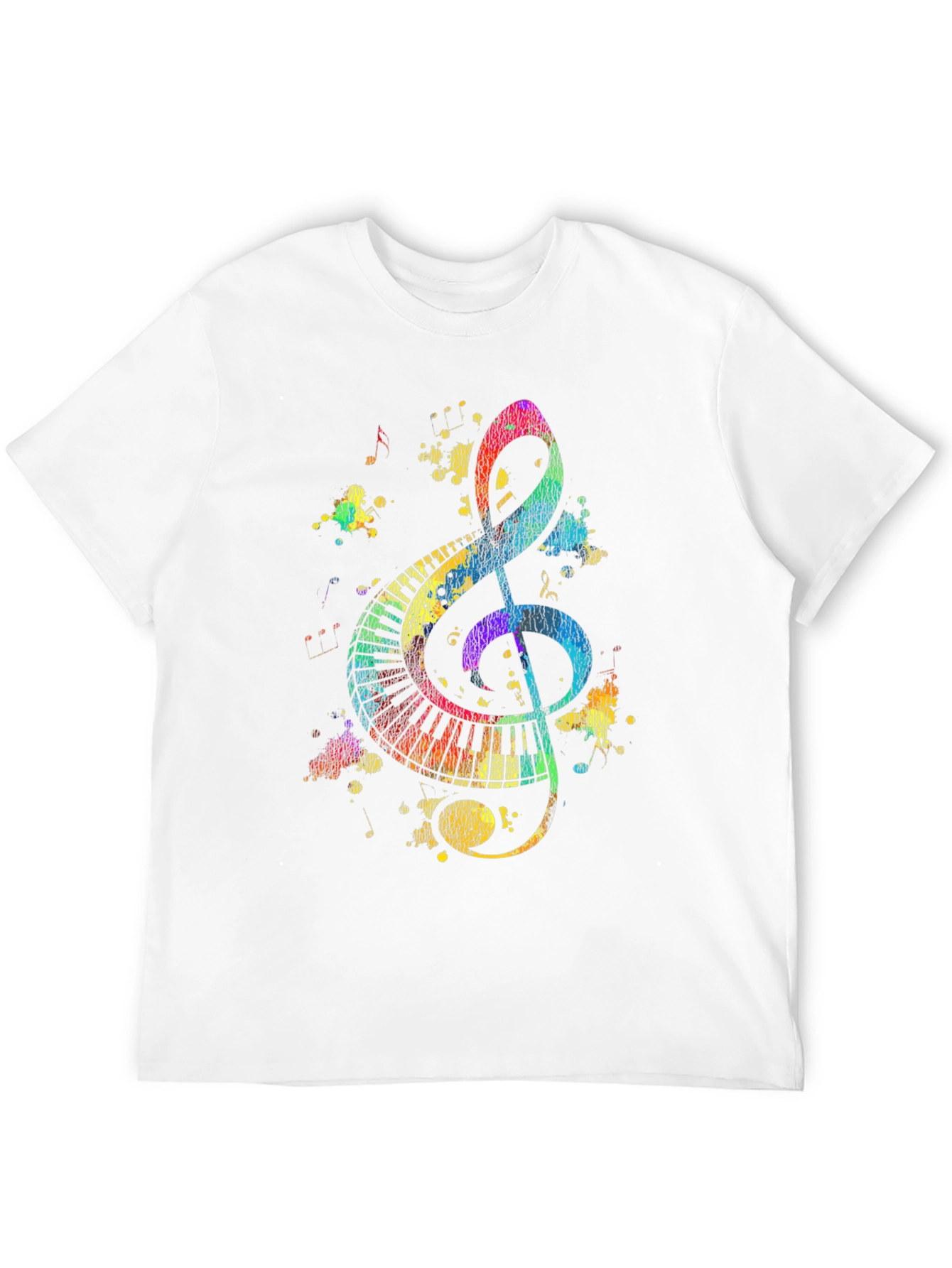 Colorful Music Notes Graphic Print Black T-Shirt