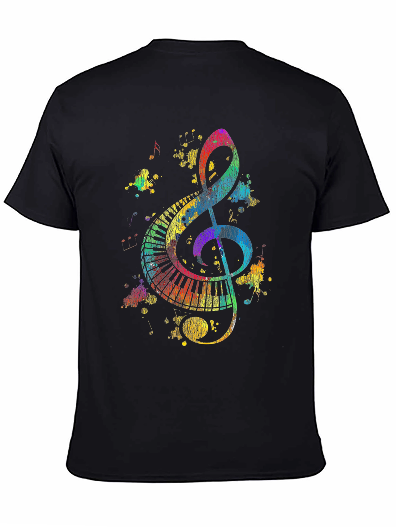 Colorful Music Notes Graphic Print Black T-Shirt