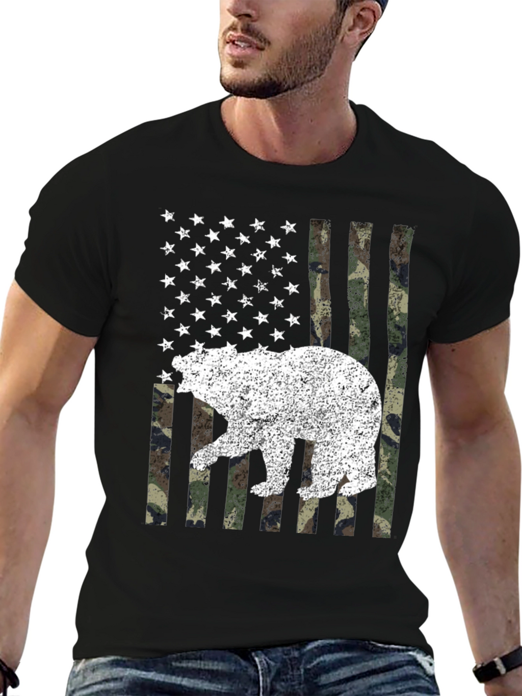 Bear USA Flag Camo T-Shirt