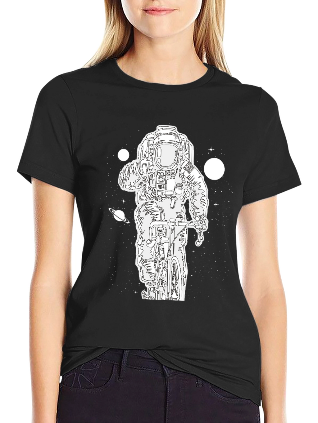 Astronaut Biker Graphic Tee - Black