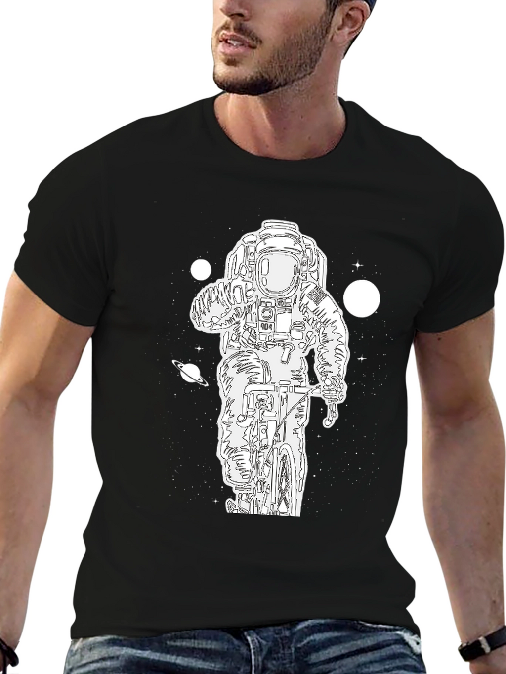 Astronaut Biker Graphic Tee - Black