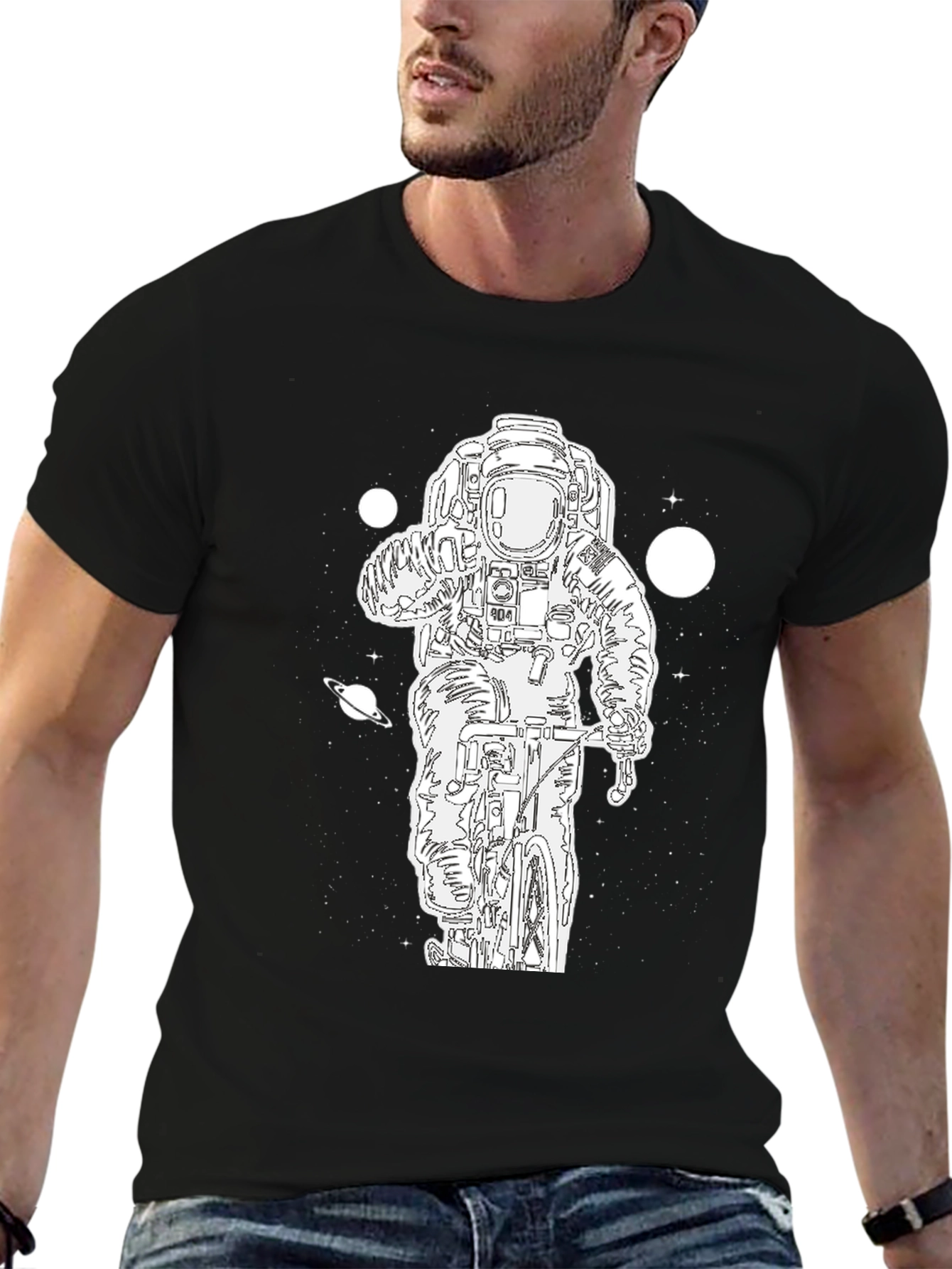 Astronaut Biker Graphic Tee - Black