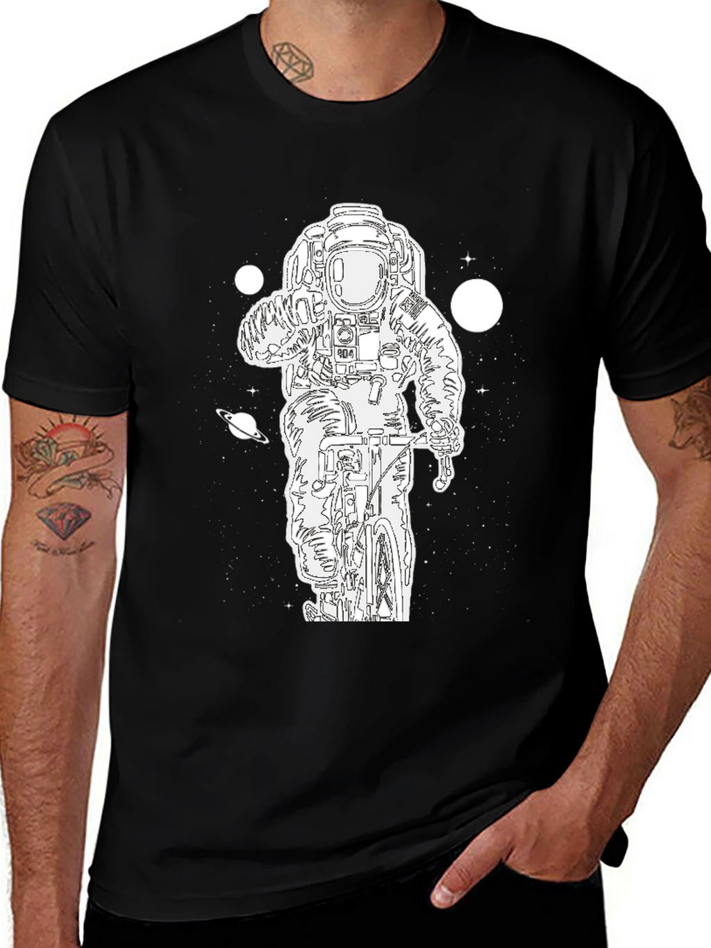 Astronaut Biker Graphic Tee - Black