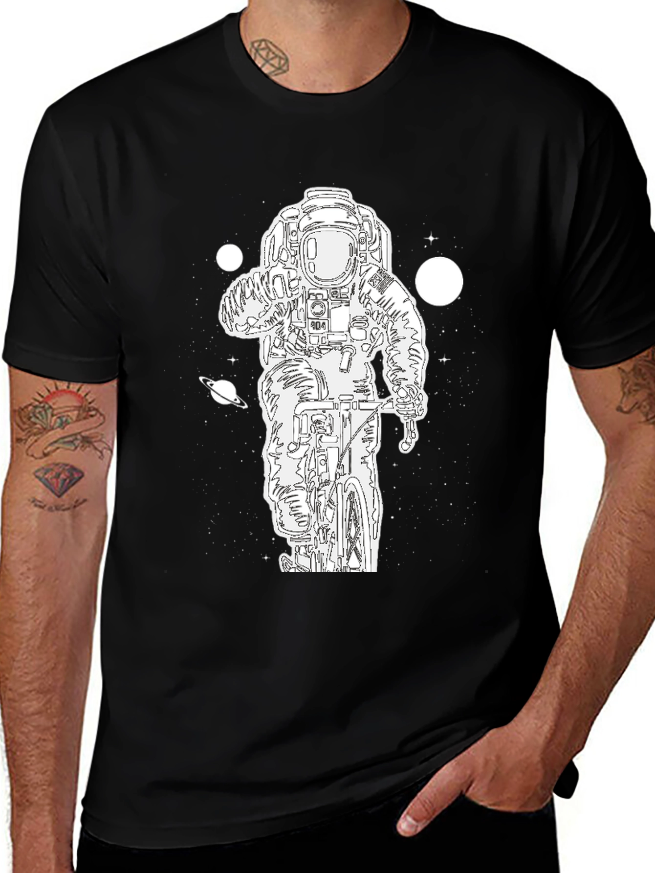 Astronaut Biker Graphic Tee - Black