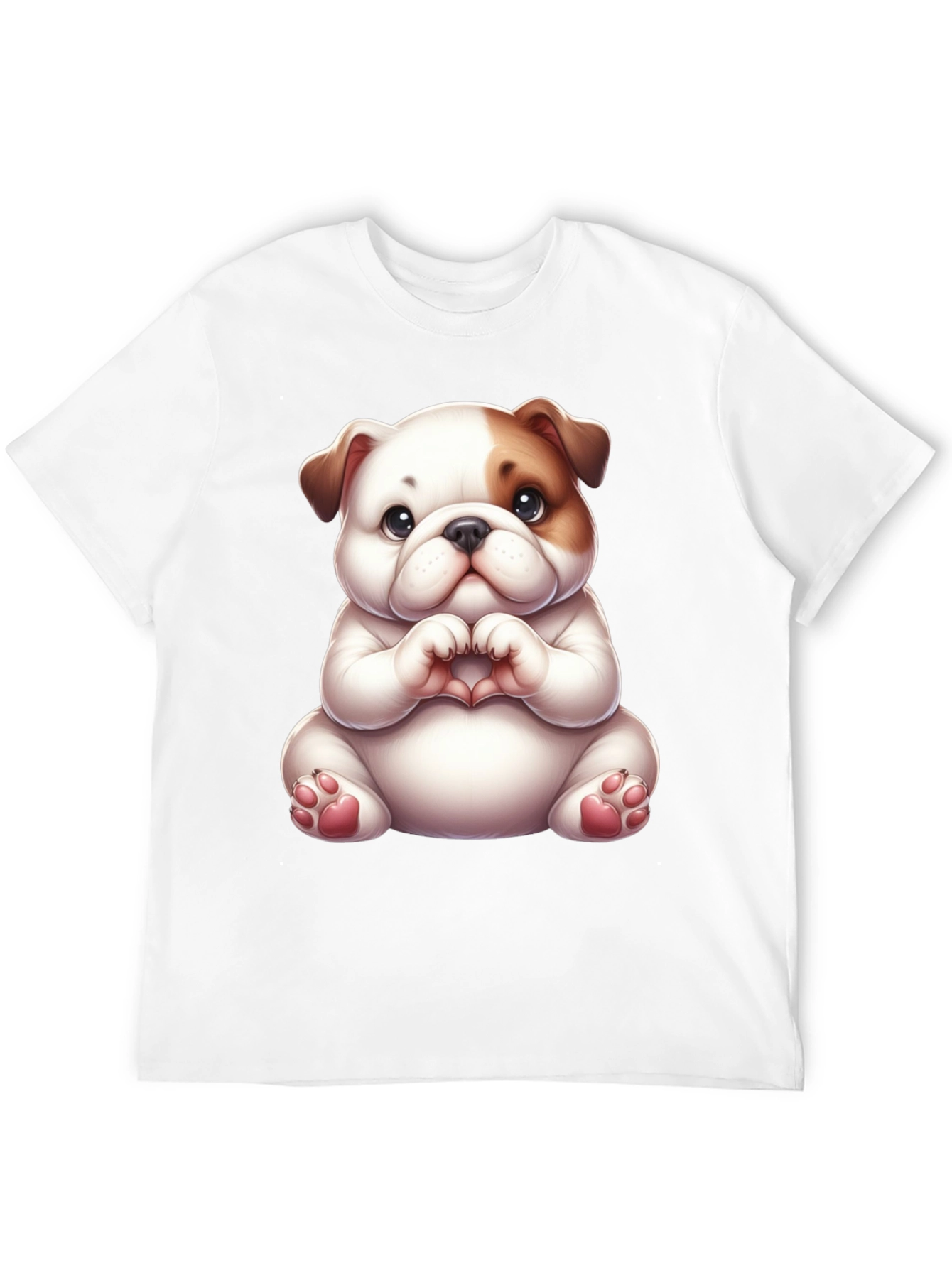 Cute Bulldog Heart Hands Black T-Shirt