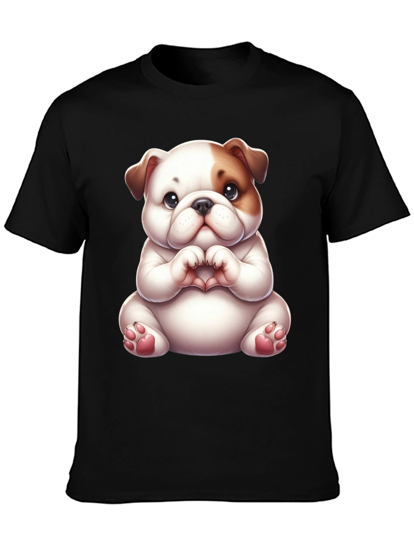 Cute Bulldog Heart Hands Black T-Shirt