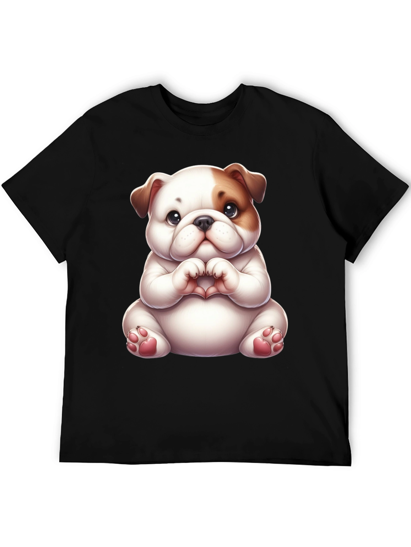 Cute Bulldog Heart Hands Black T-Shirt