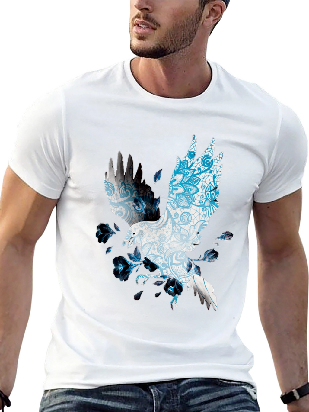 Raven Mandala Print Black T-Shirt
