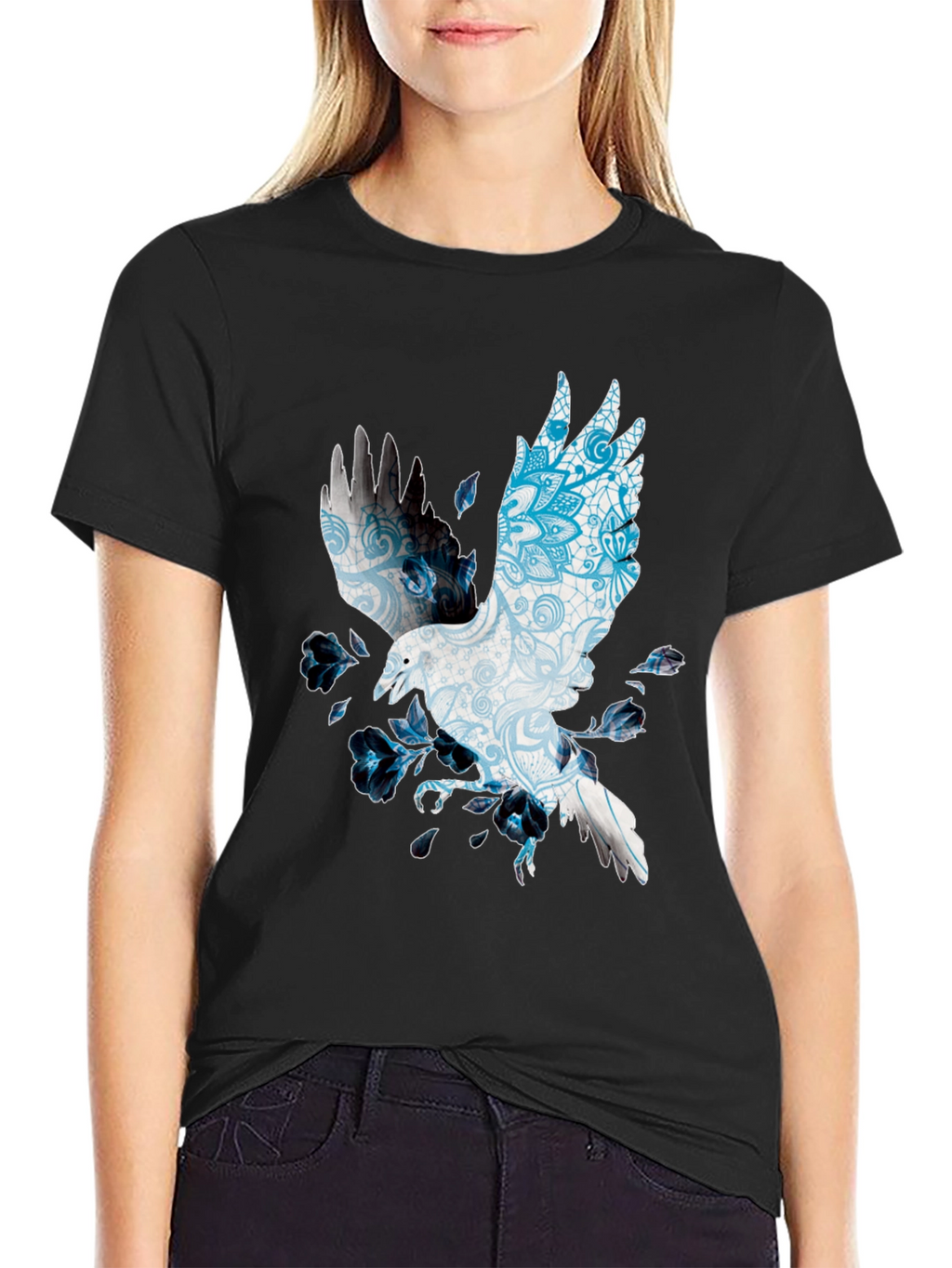Raven Mandala Print Black T-Shirt