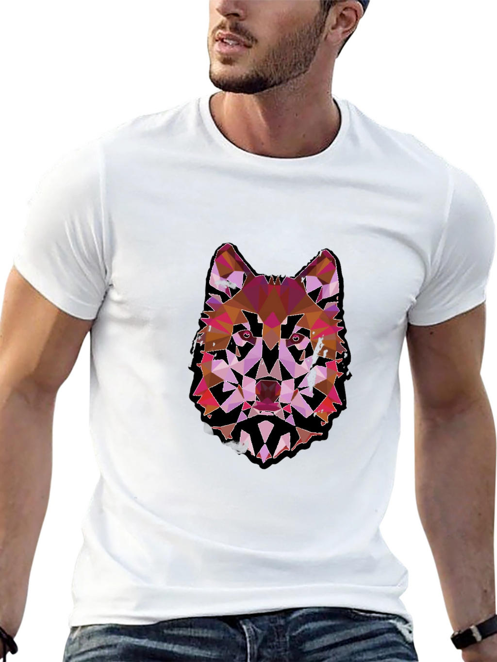 Geometric Wolf Graphic Black Tee
