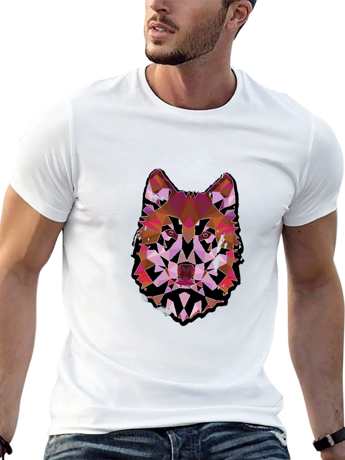 Geometric Wolf Graphic Black Tee