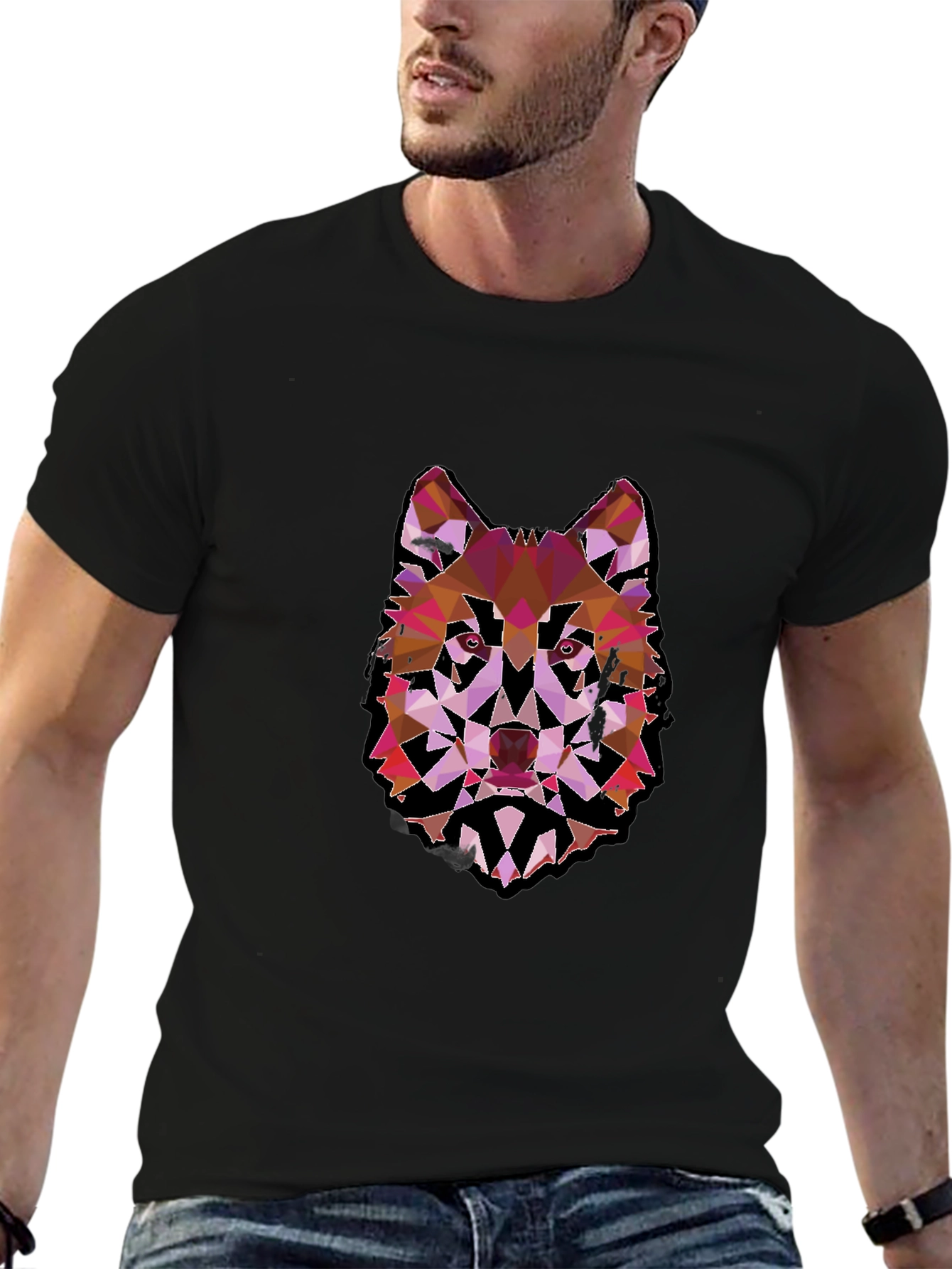 Geometric Wolf Graphic Black Tee