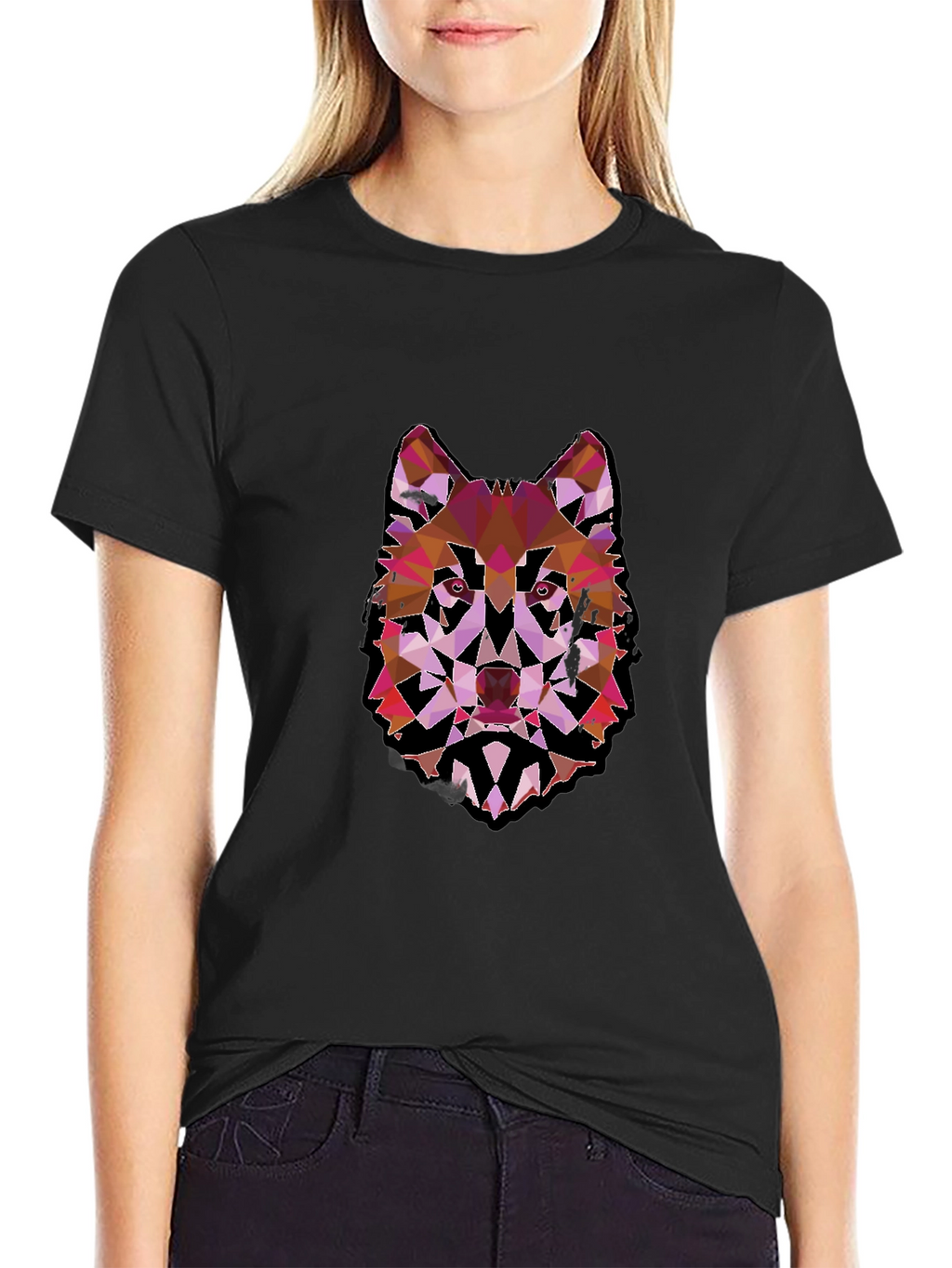 Geometric Wolf Graphic Black Tee