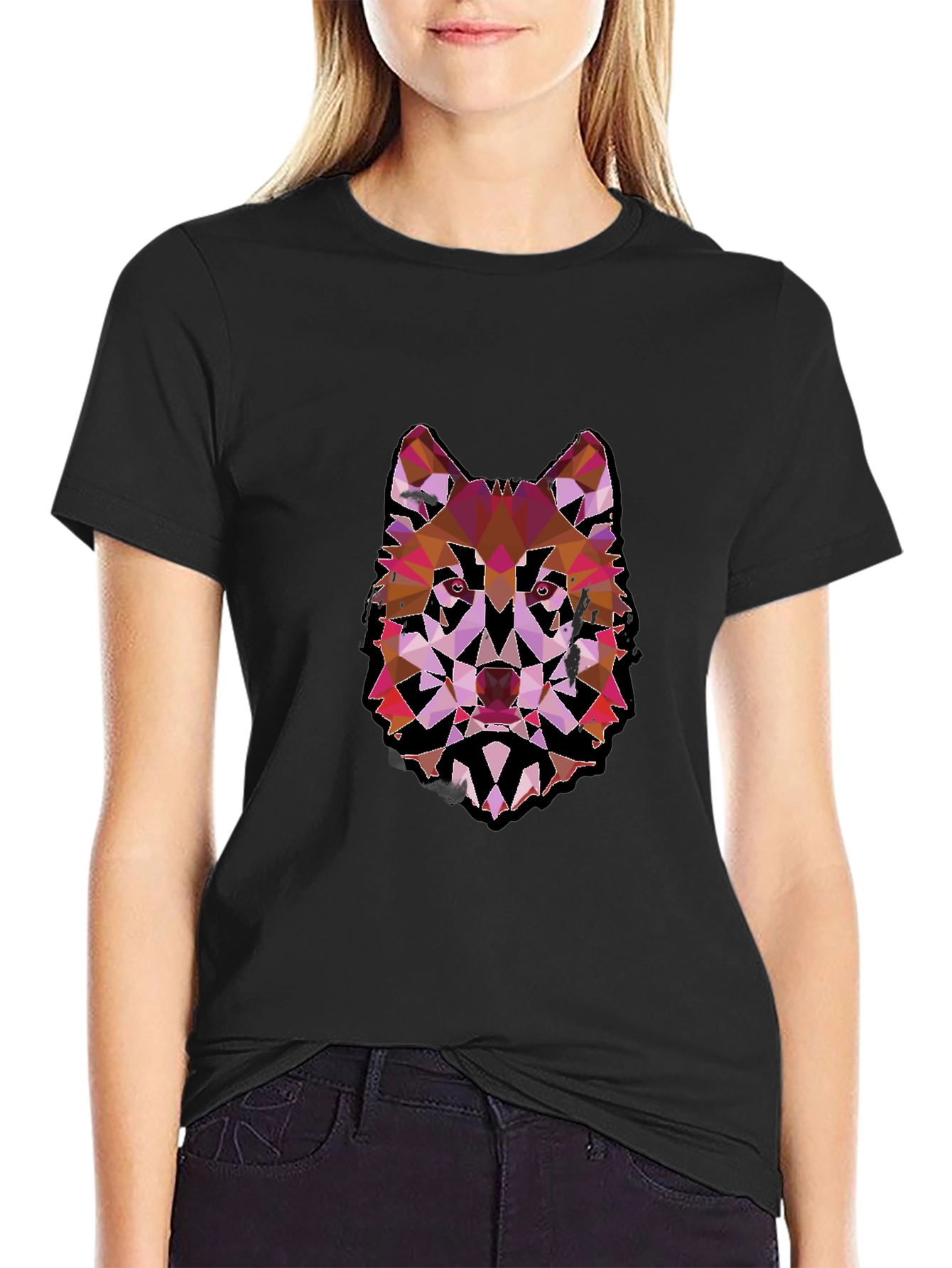 Geometric Wolf Graphic Black Tee