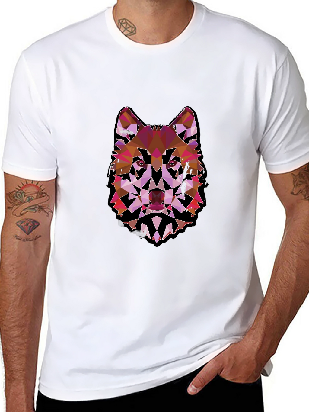 Geometric Wolf Graphic Black Tee