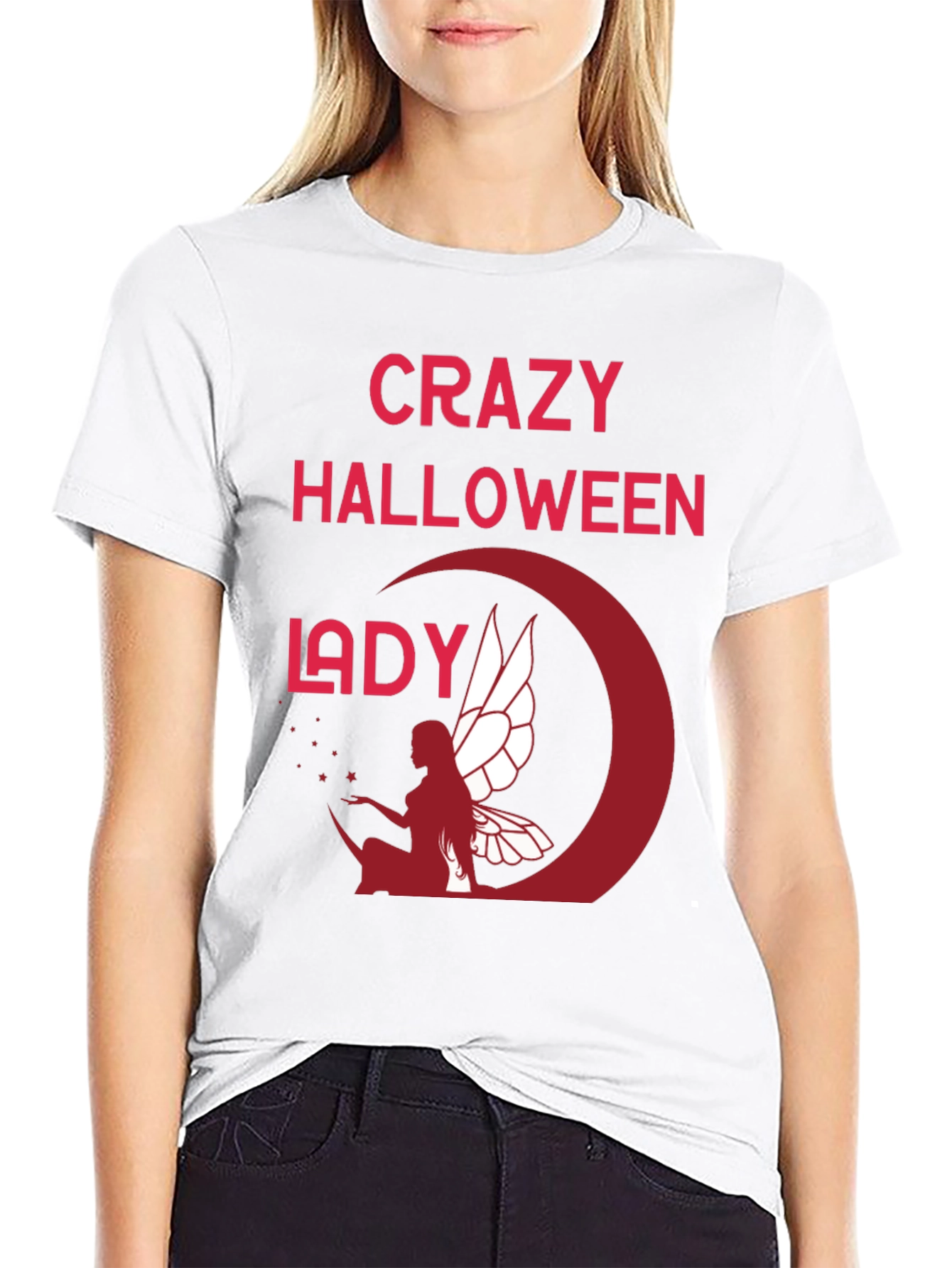 Crazy Halloween Lady Graphic T-Shirt