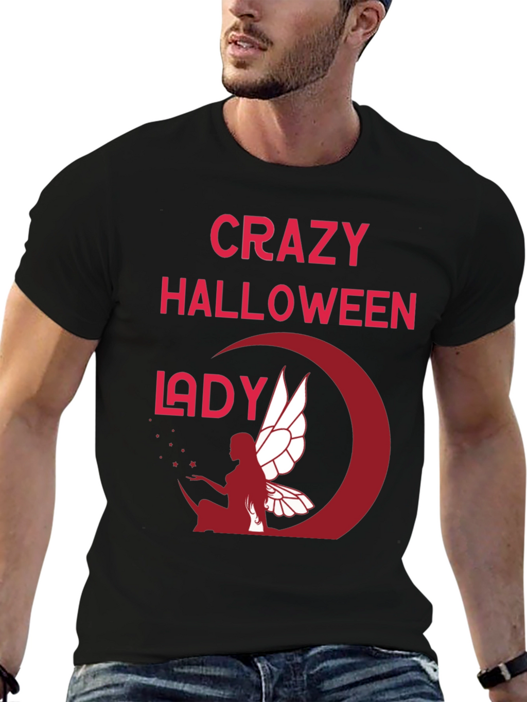 Crazy Halloween Lady Graphic T-Shirt