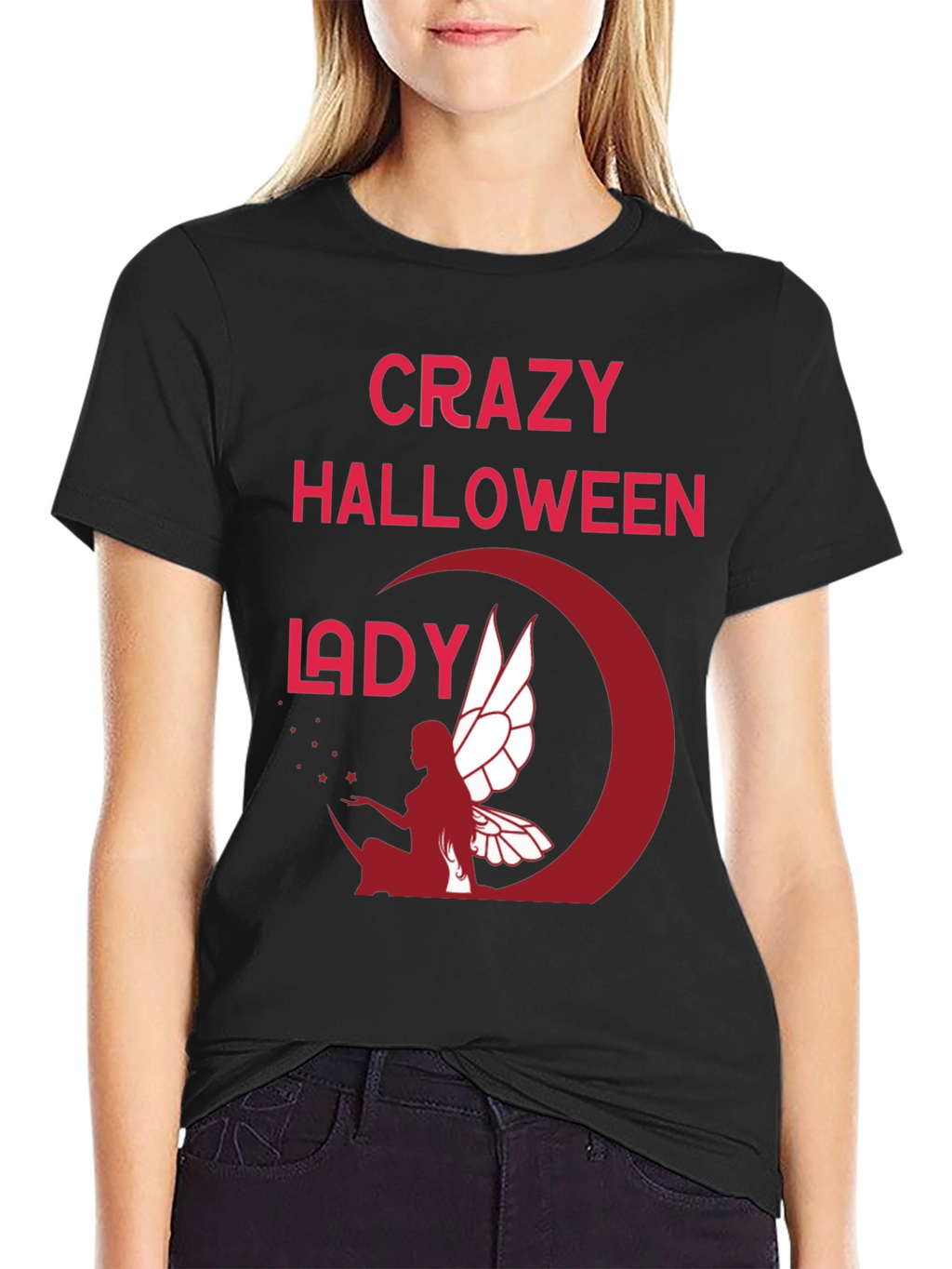 Crazy Halloween Lady Graphic T-Shirt