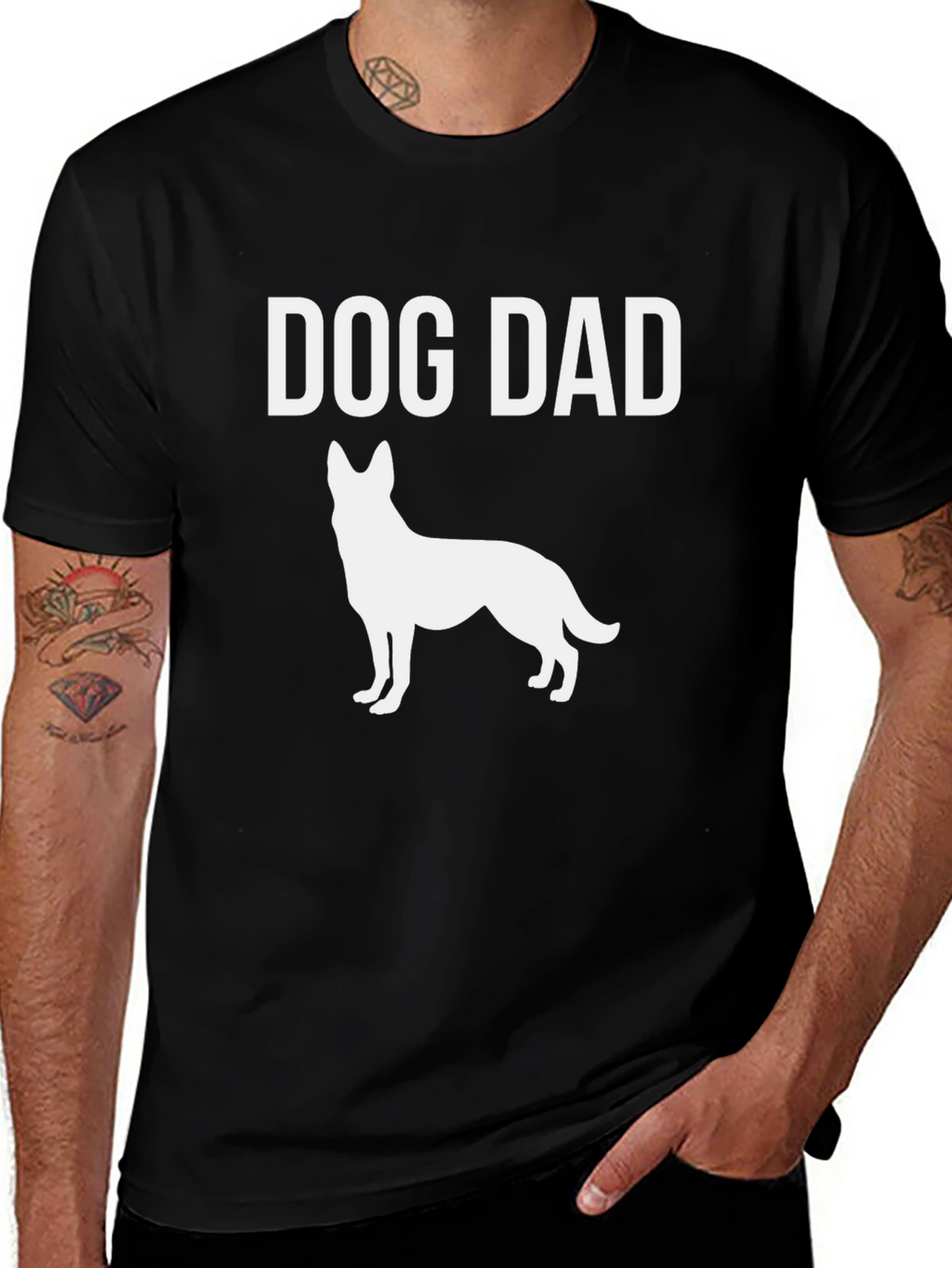 Dog Dad T-Shirt - German Shepherd Silhouette Black Tee