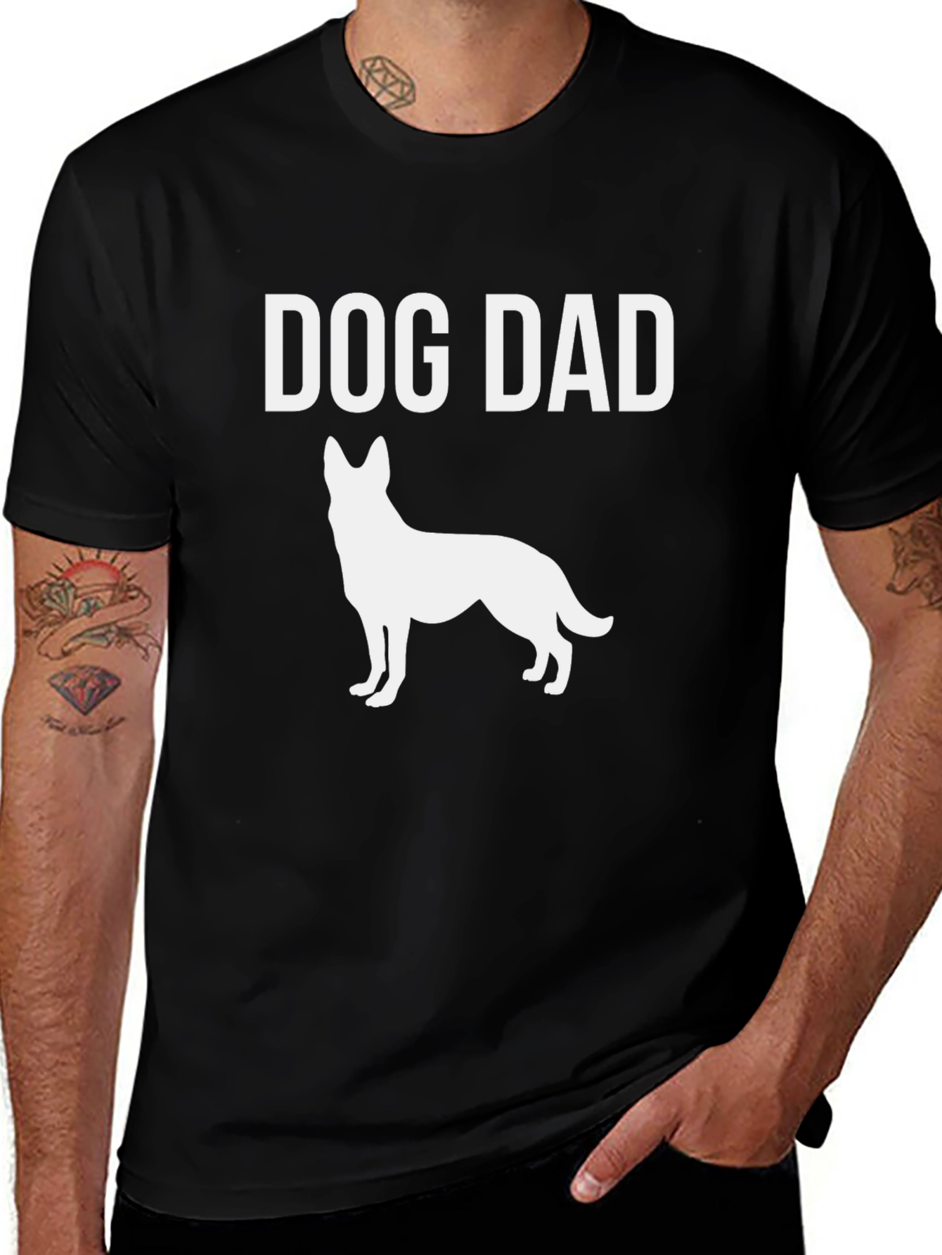 Dog Dad T-Shirt - German Shepherd Silhouette Black Tee
