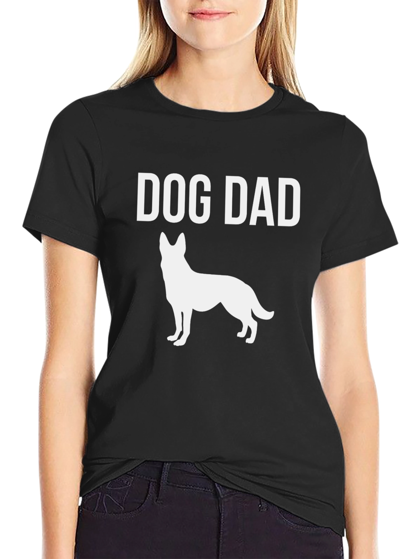Dog Dad T-Shirt - German Shepherd Silhouette Black Tee