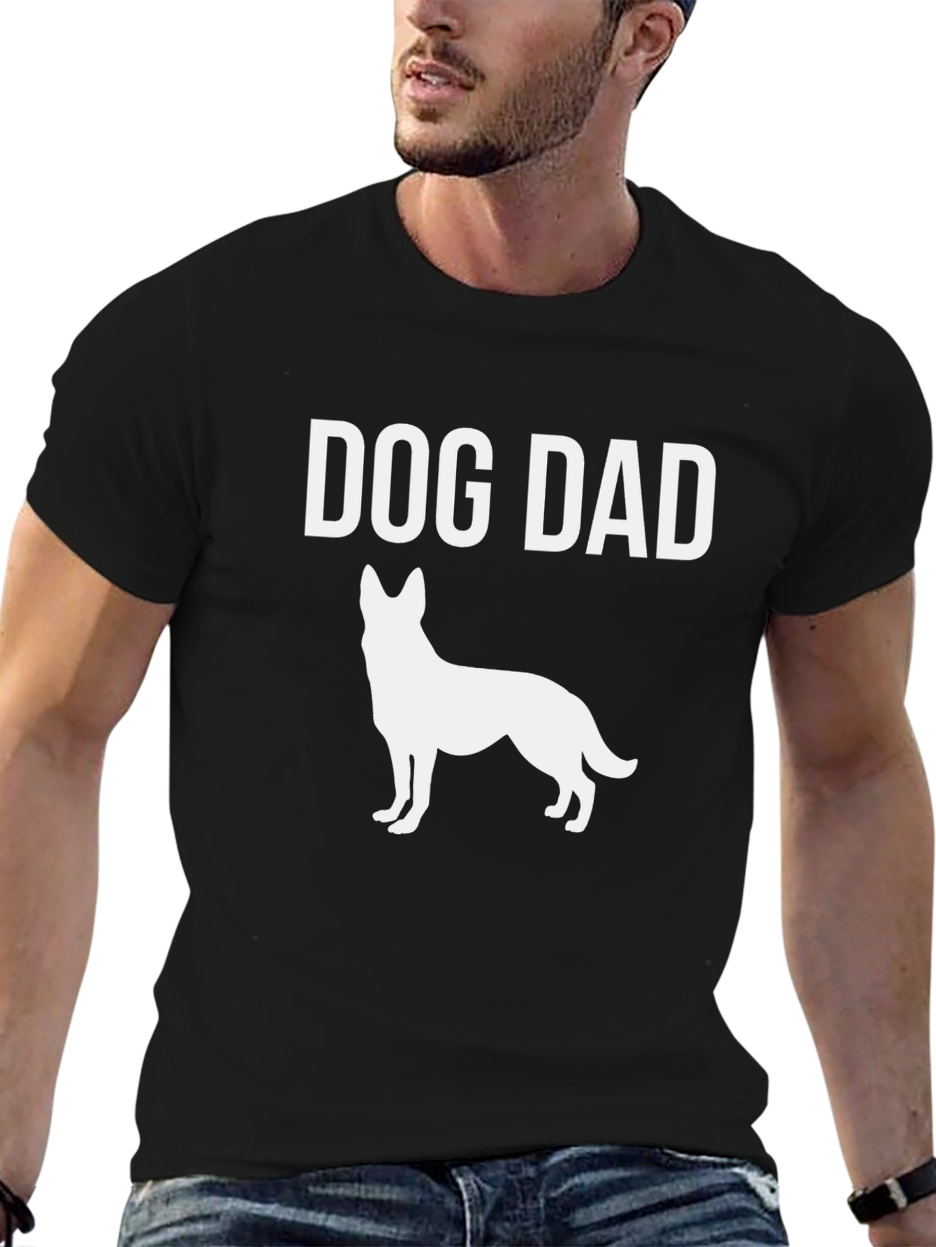 Dog Dad T-Shirt - German Shepherd Silhouette Black Tee