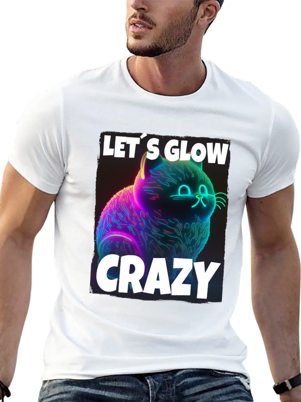 Lets Glow Crazy Cat Graphic T-Shirt