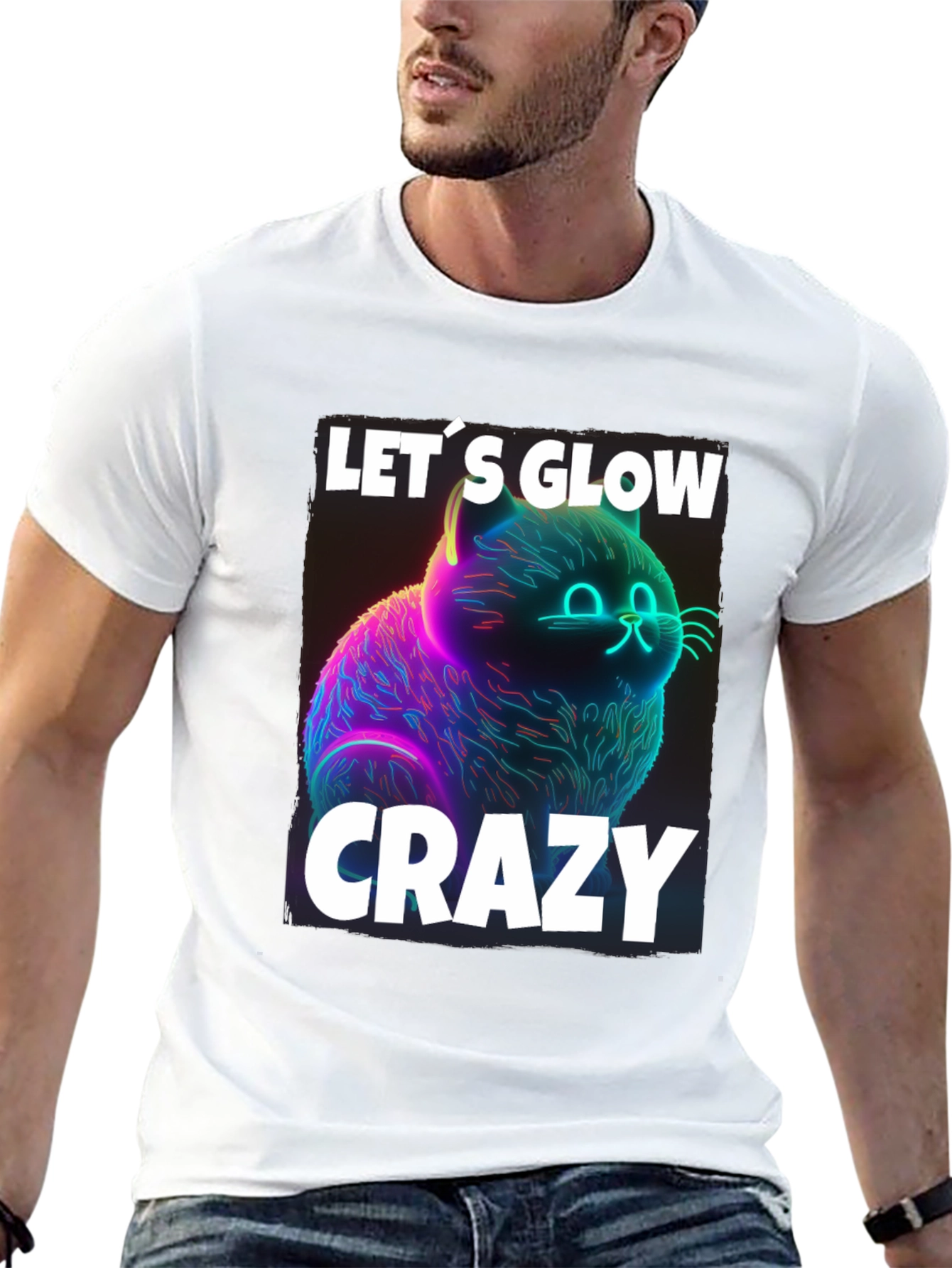 Lets Glow Crazy Cat Graphic T-Shirt