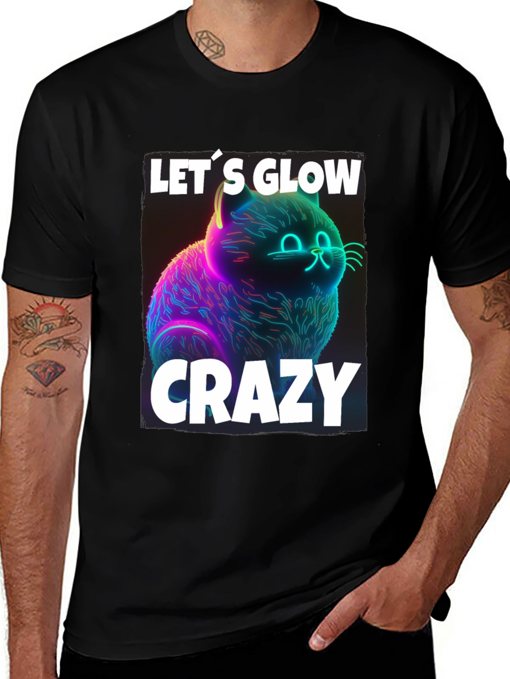 Lets Glow Crazy Cat Graphic T-Shirt