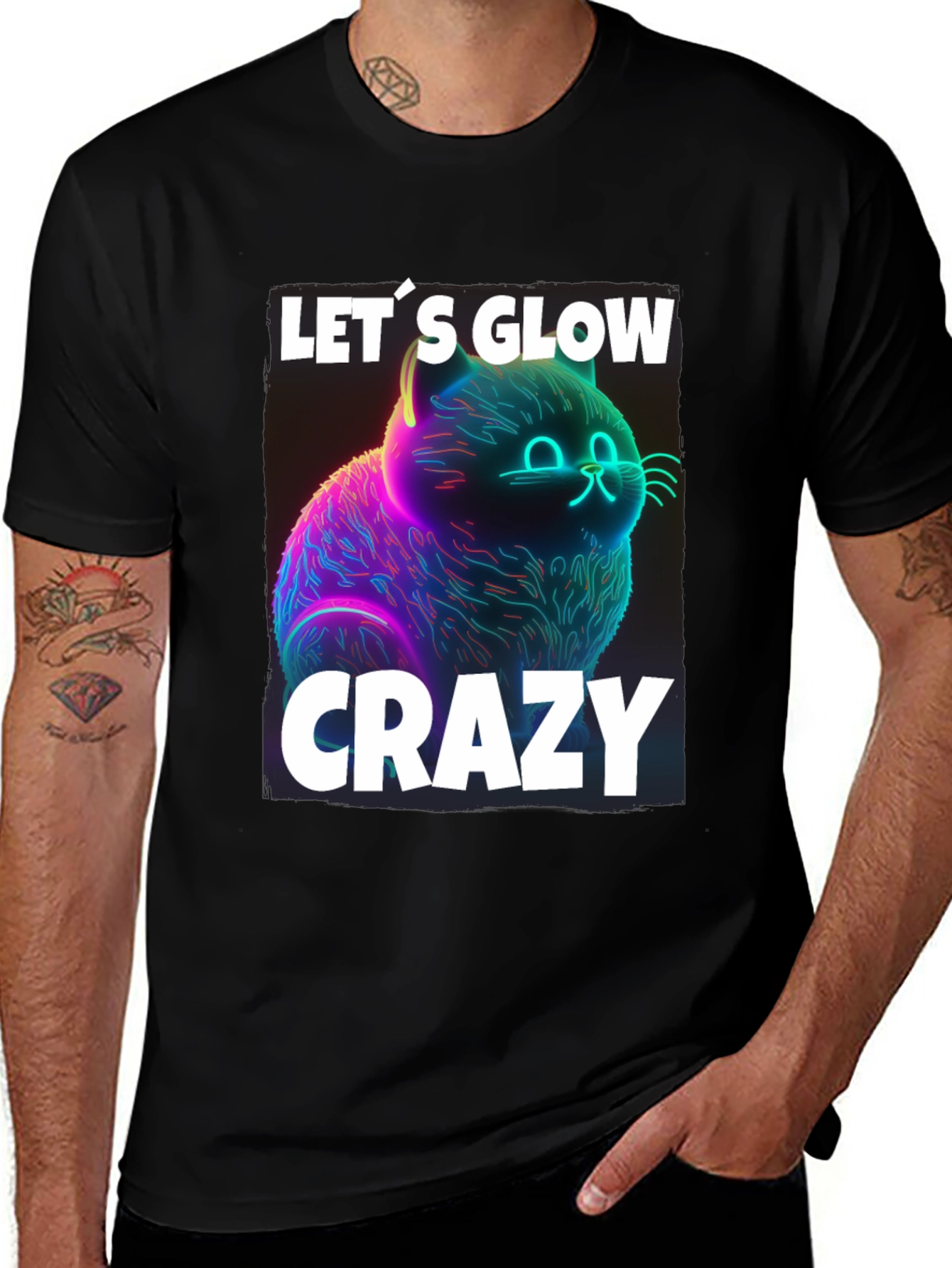 Lets Glow Crazy Cat Graphic T-Shirt