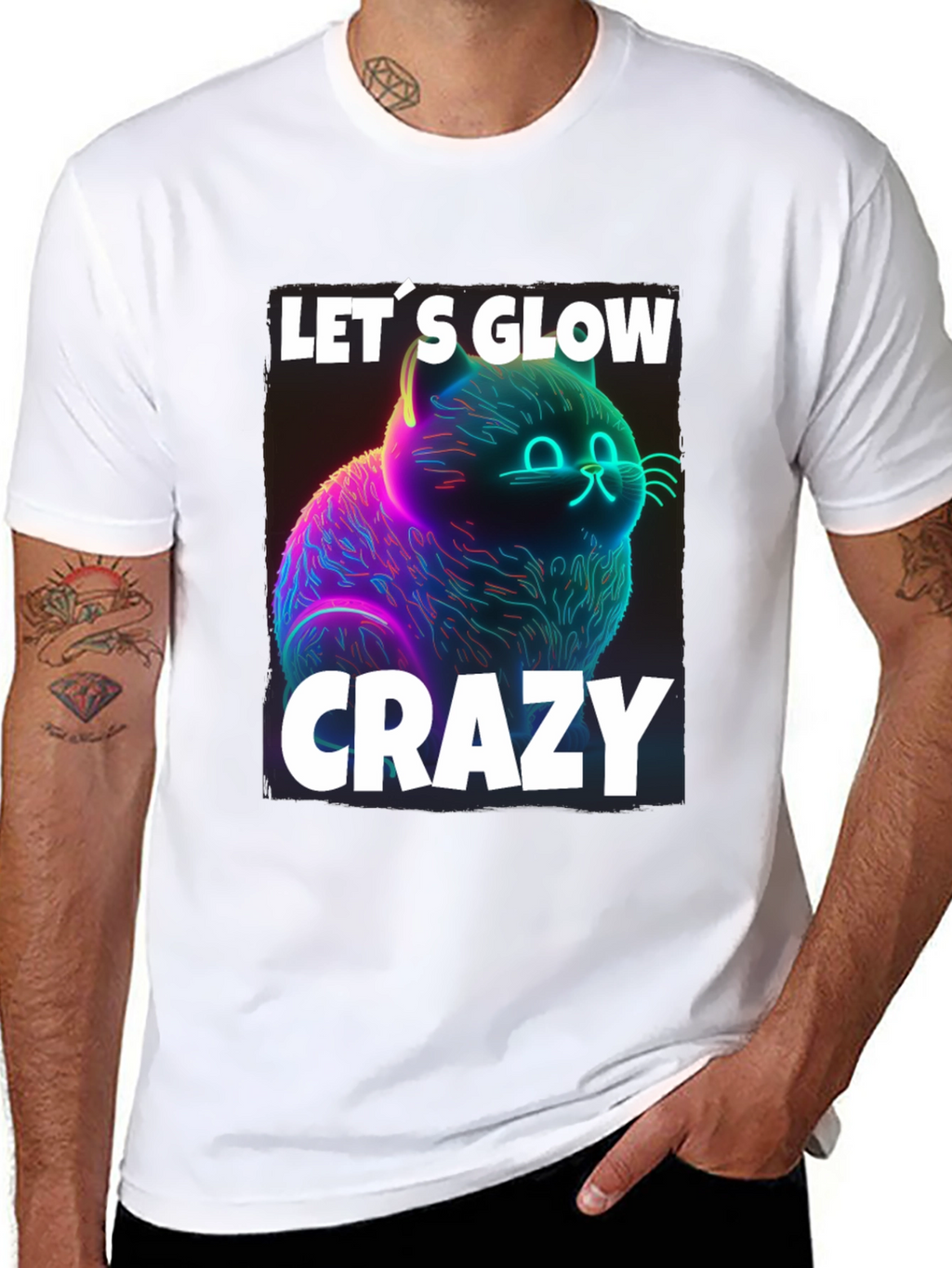 Lets Glow Crazy Cat Graphic T-Shirt
