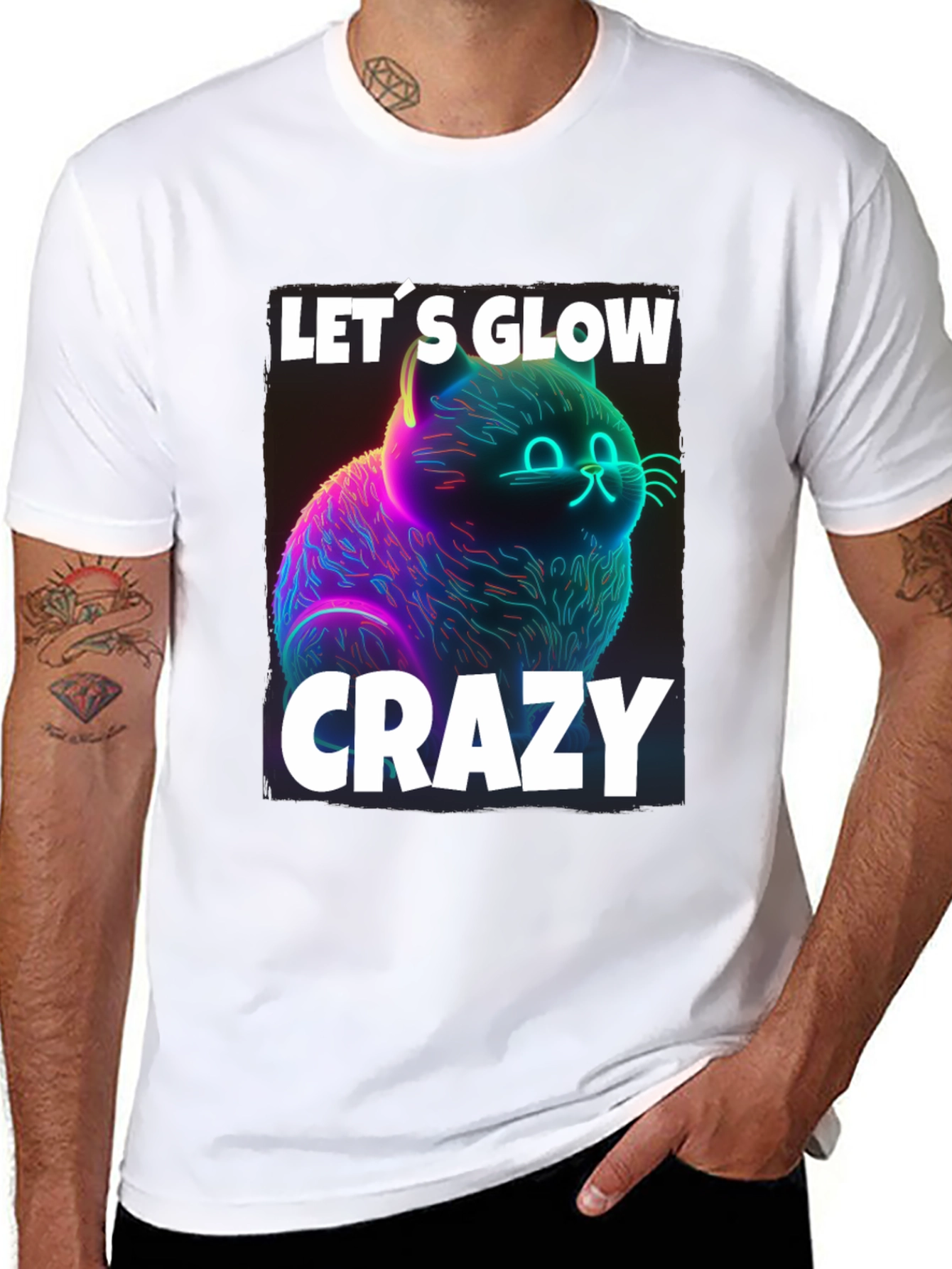 Lets Glow Crazy Cat Graphic T-Shirt