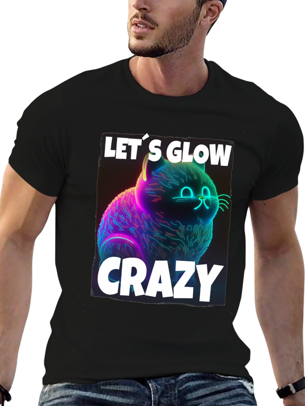 Lets Glow Crazy Cat Graphic T-Shirt