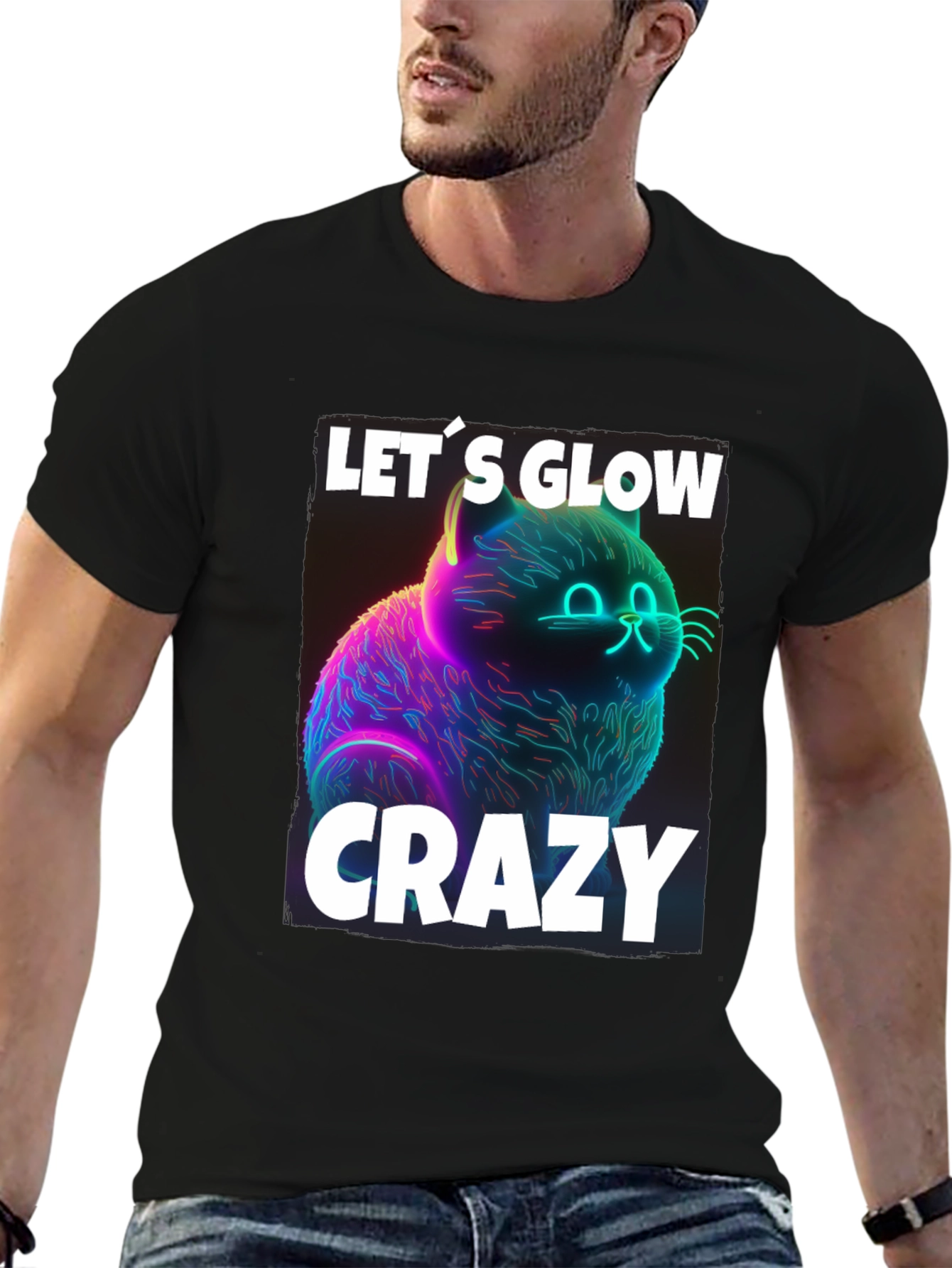 Lets Glow Crazy Cat Graphic T-Shirt