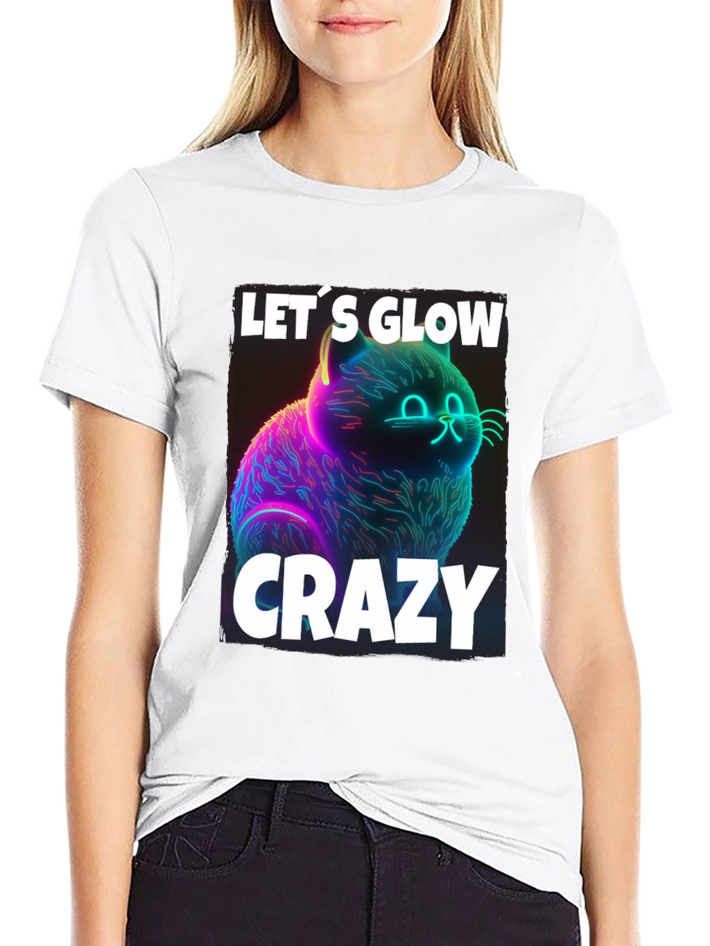 Lets Glow Crazy Cat Graphic T-Shirt