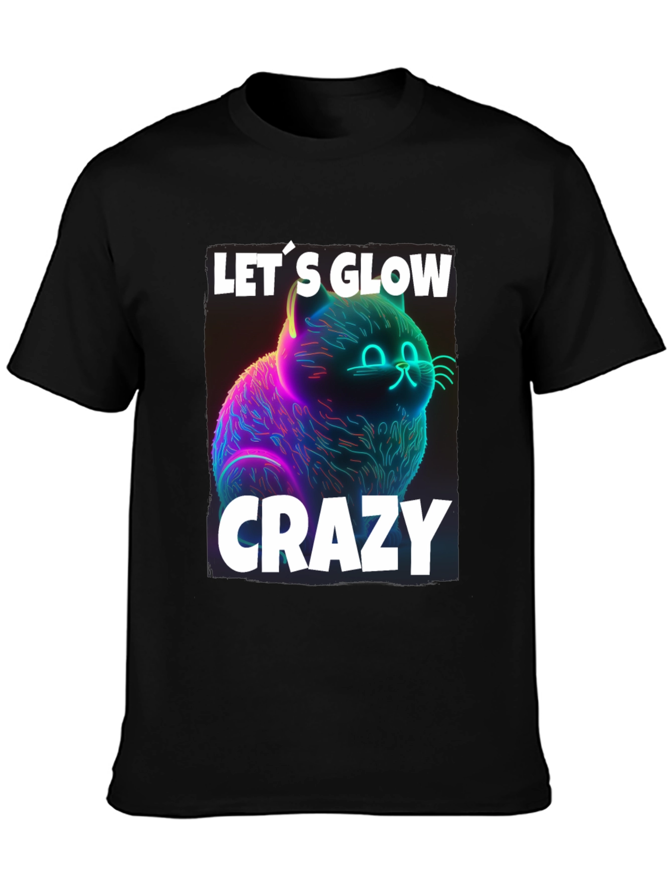 Lets Glow Crazy Cat Graphic T-Shirt
