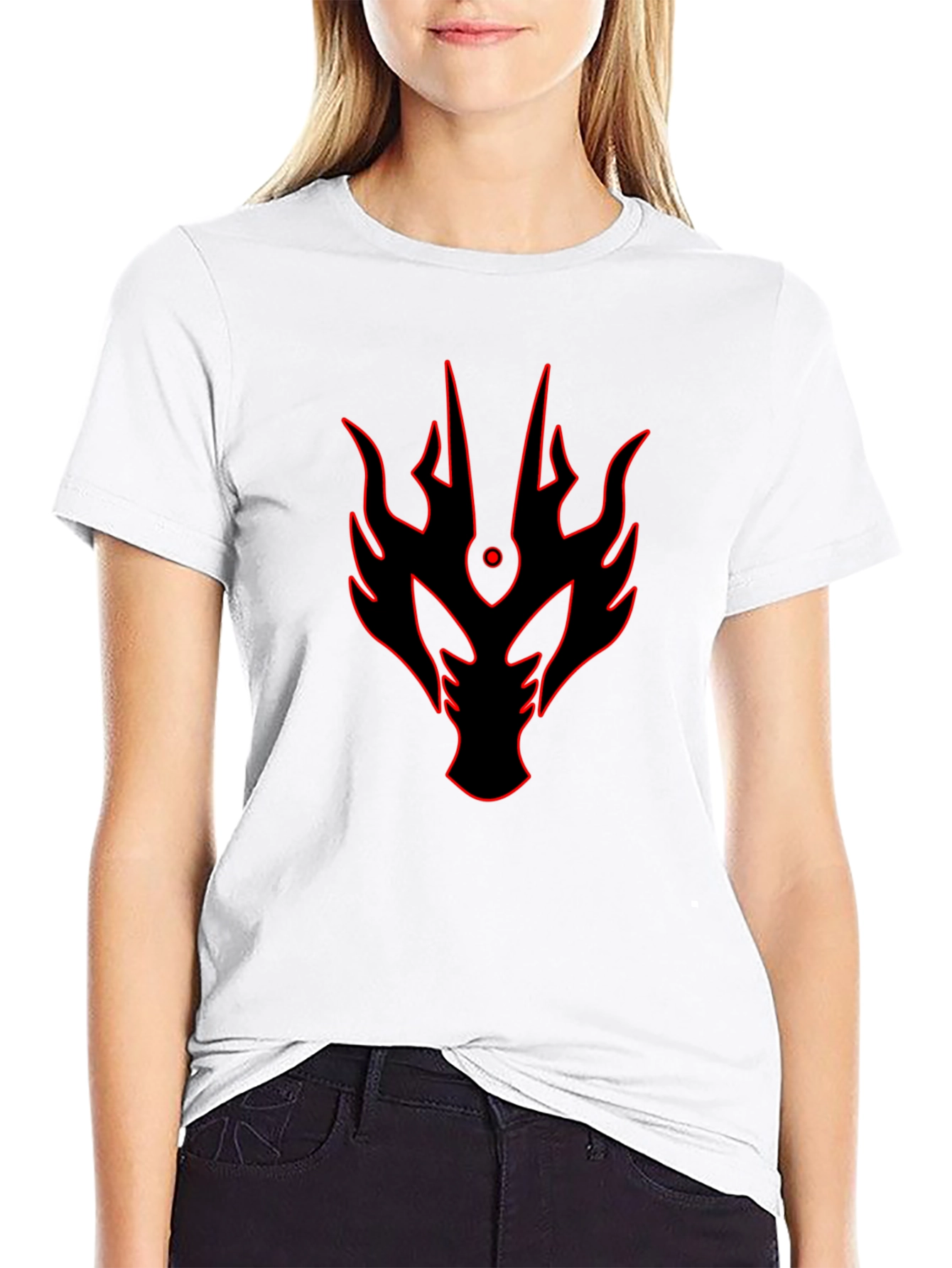 Bold Red Dragon Head Graphic Print Black T-Shirt