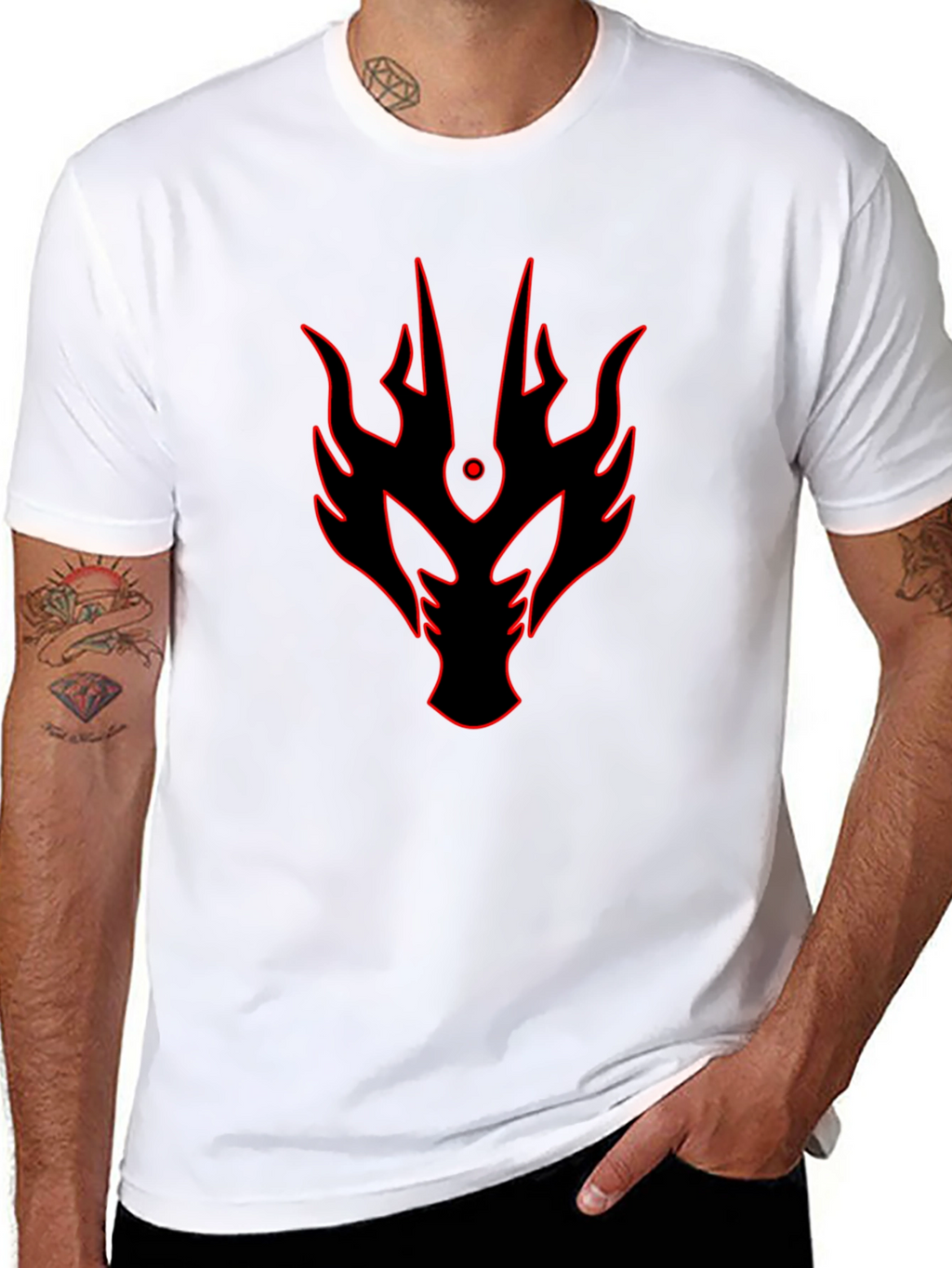 Bold Red Dragon Head Graphic Print Black T-Shirt