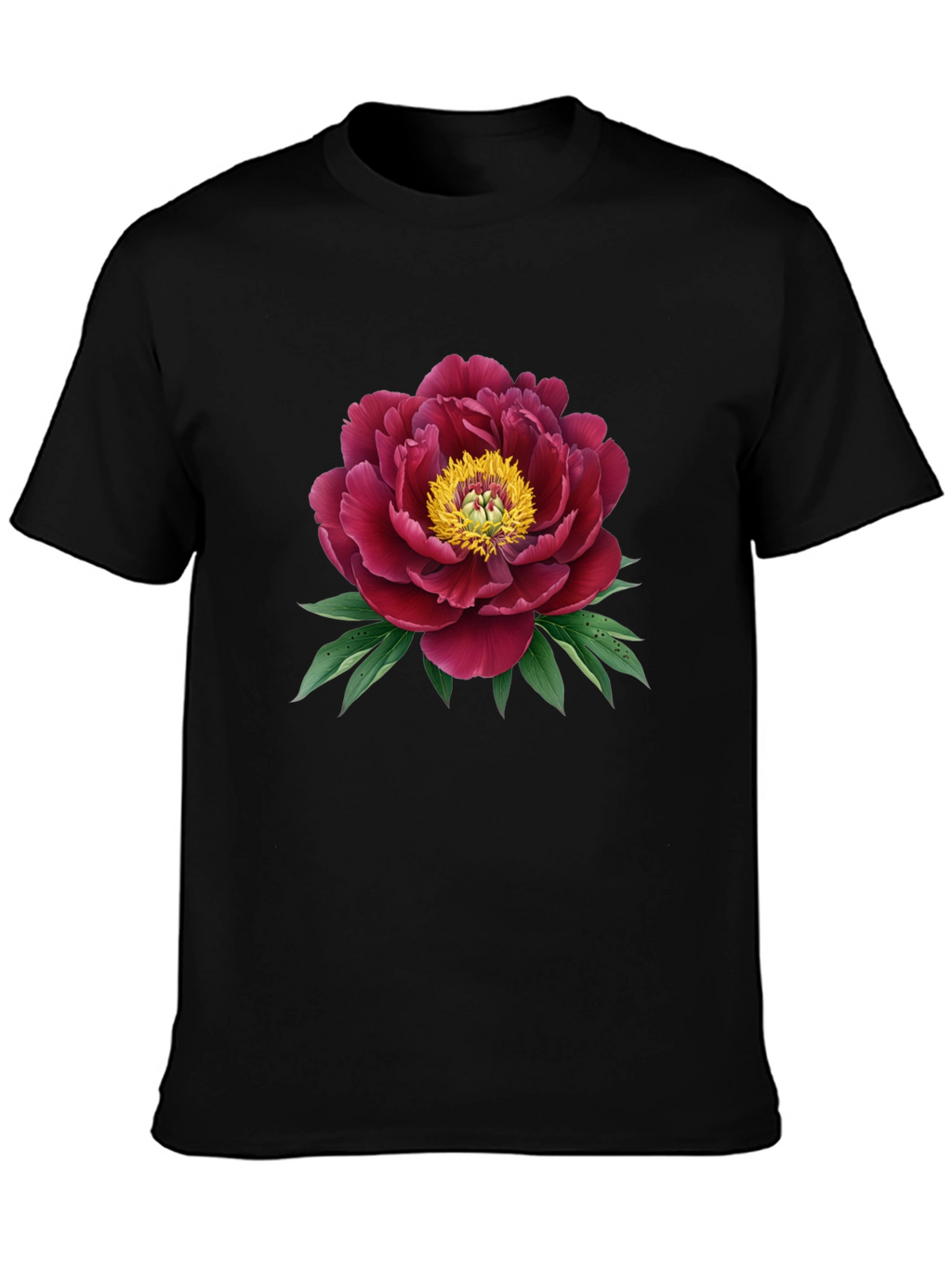 Elegant Peony Graphic Black T-Shirt