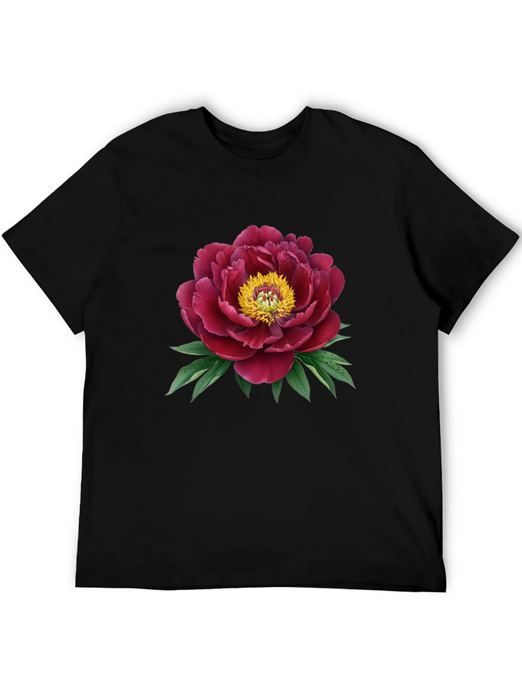 Elegant Peony Graphic Black T-Shirt