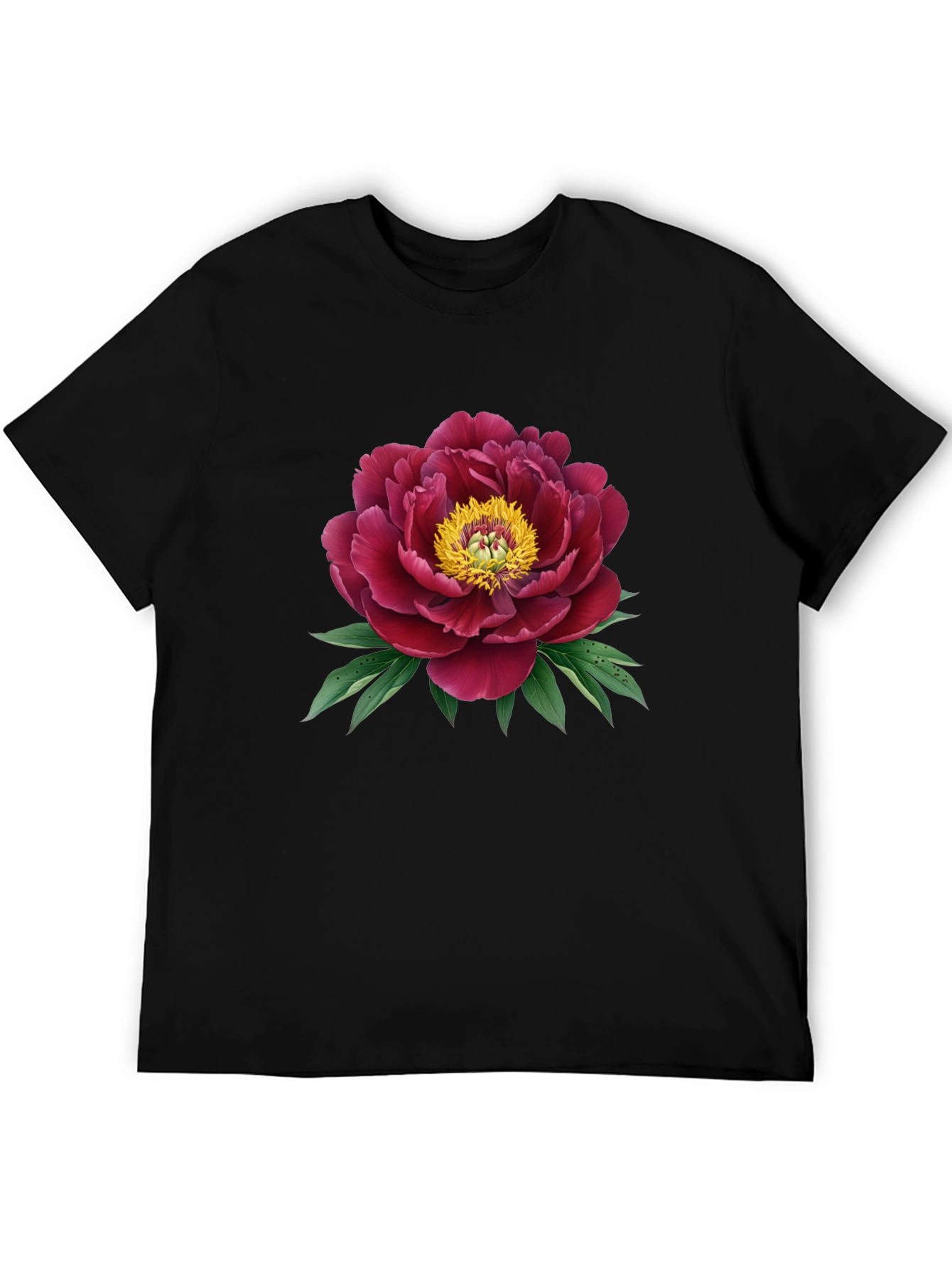 Elegant Peony Graphic Black T-Shirt