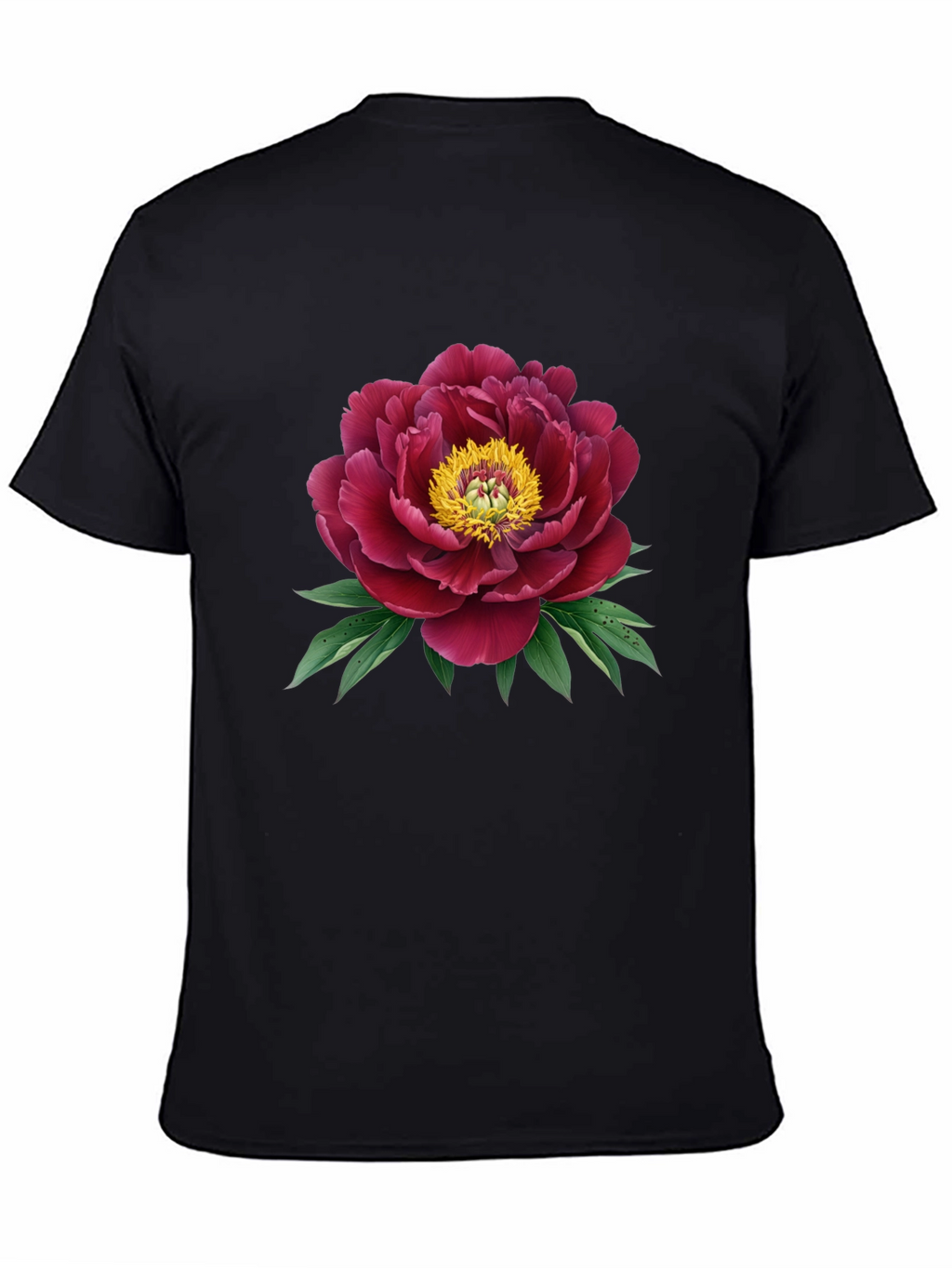 Elegant Peony Graphic Black T-Shirt