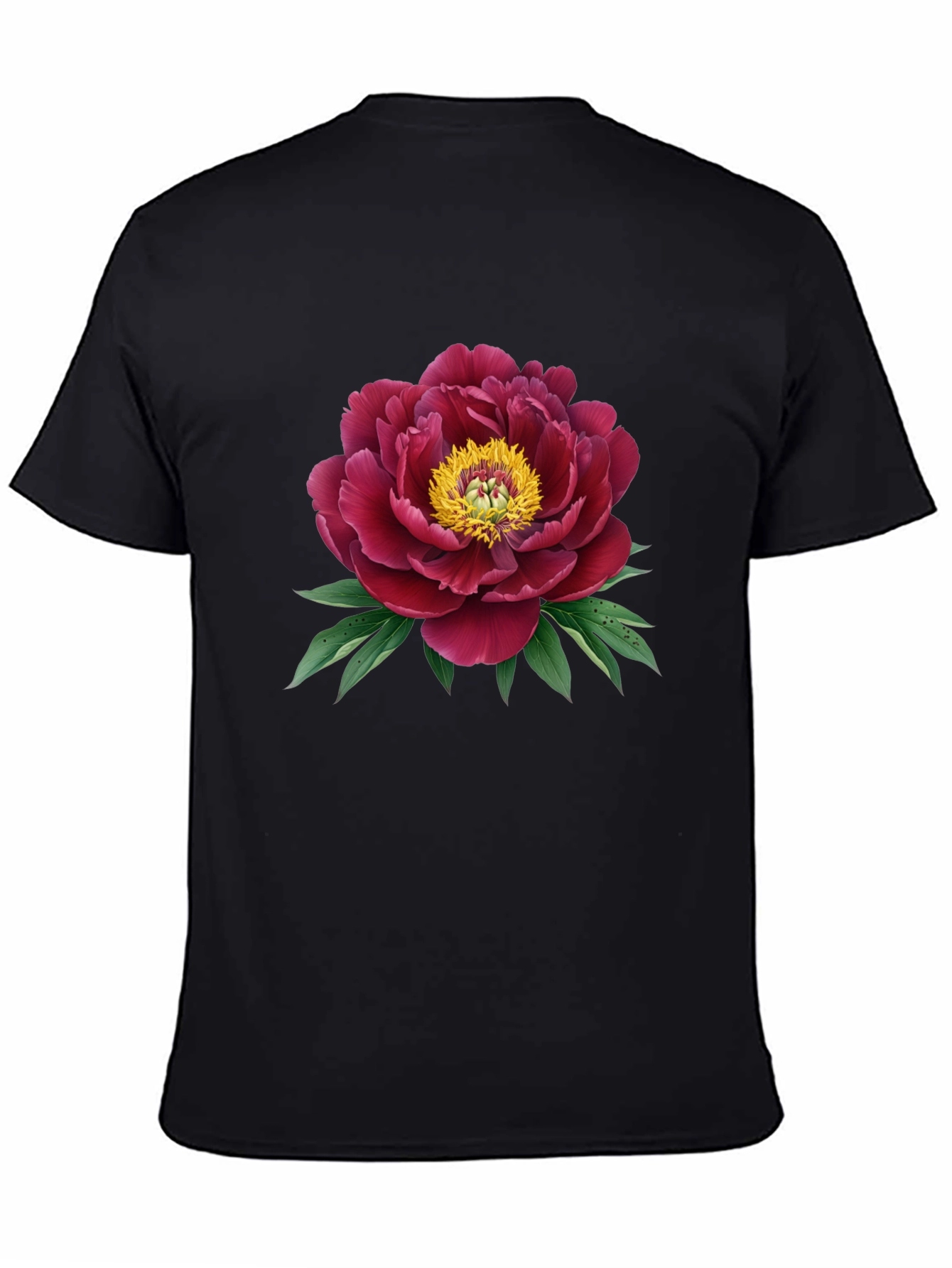 Elegant Peony Graphic Black T-Shirt