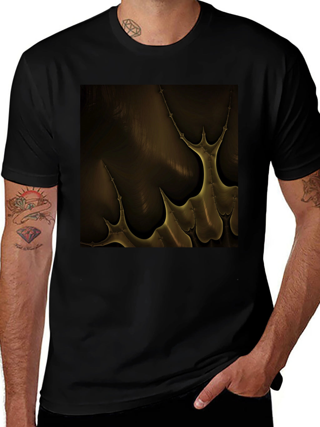 Abstract Gold Pattern Black T-Shirt