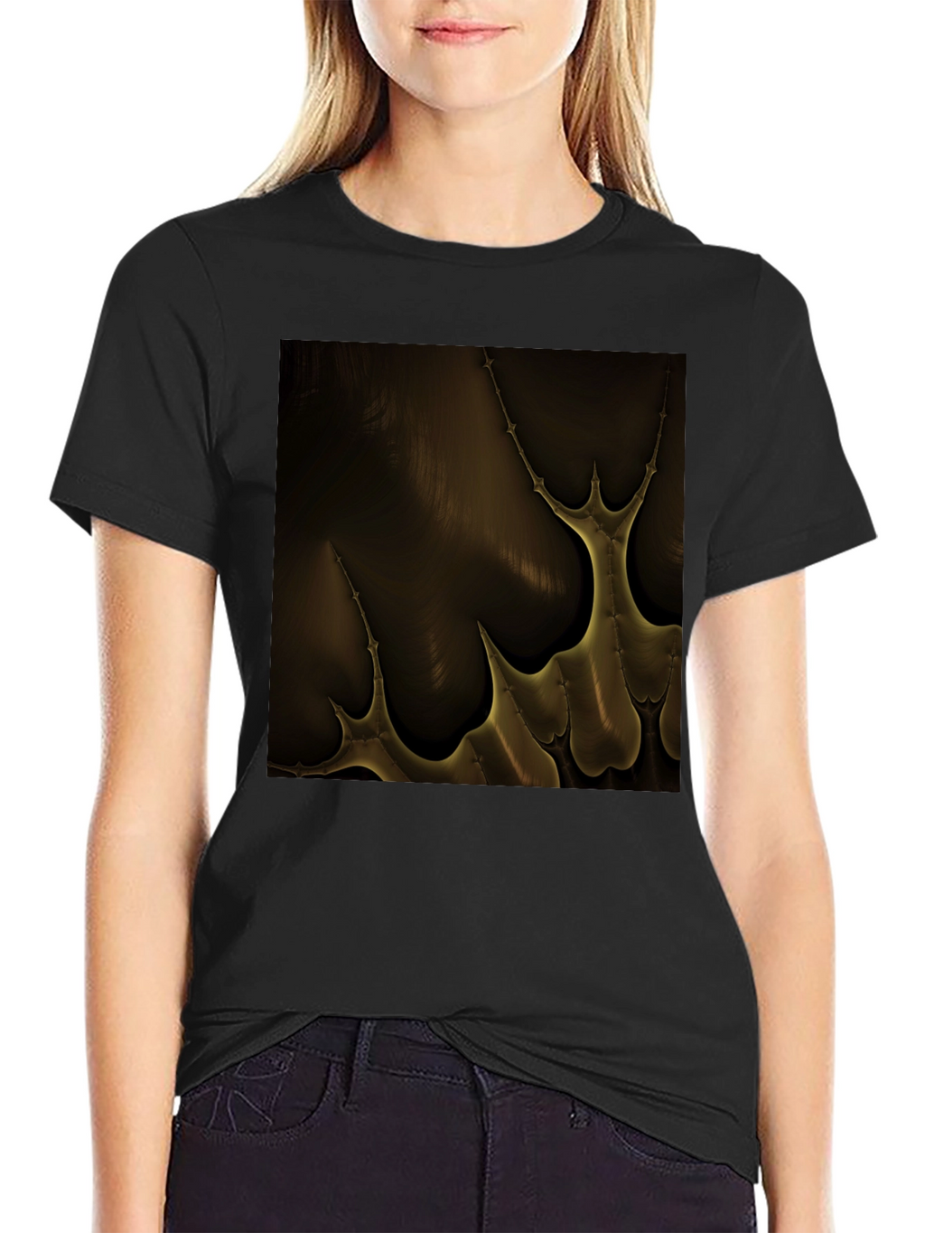 Abstract Gold Pattern Black T-Shirt