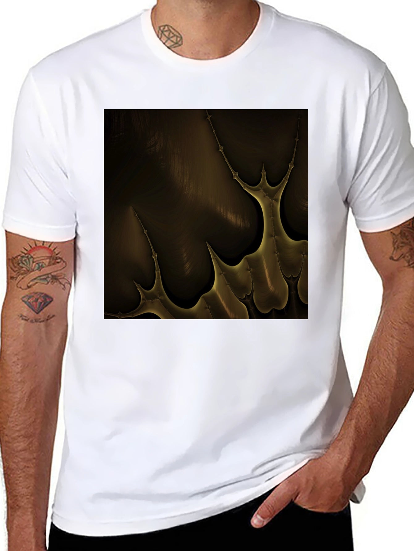 Abstract Gold Pattern Black T-Shirt