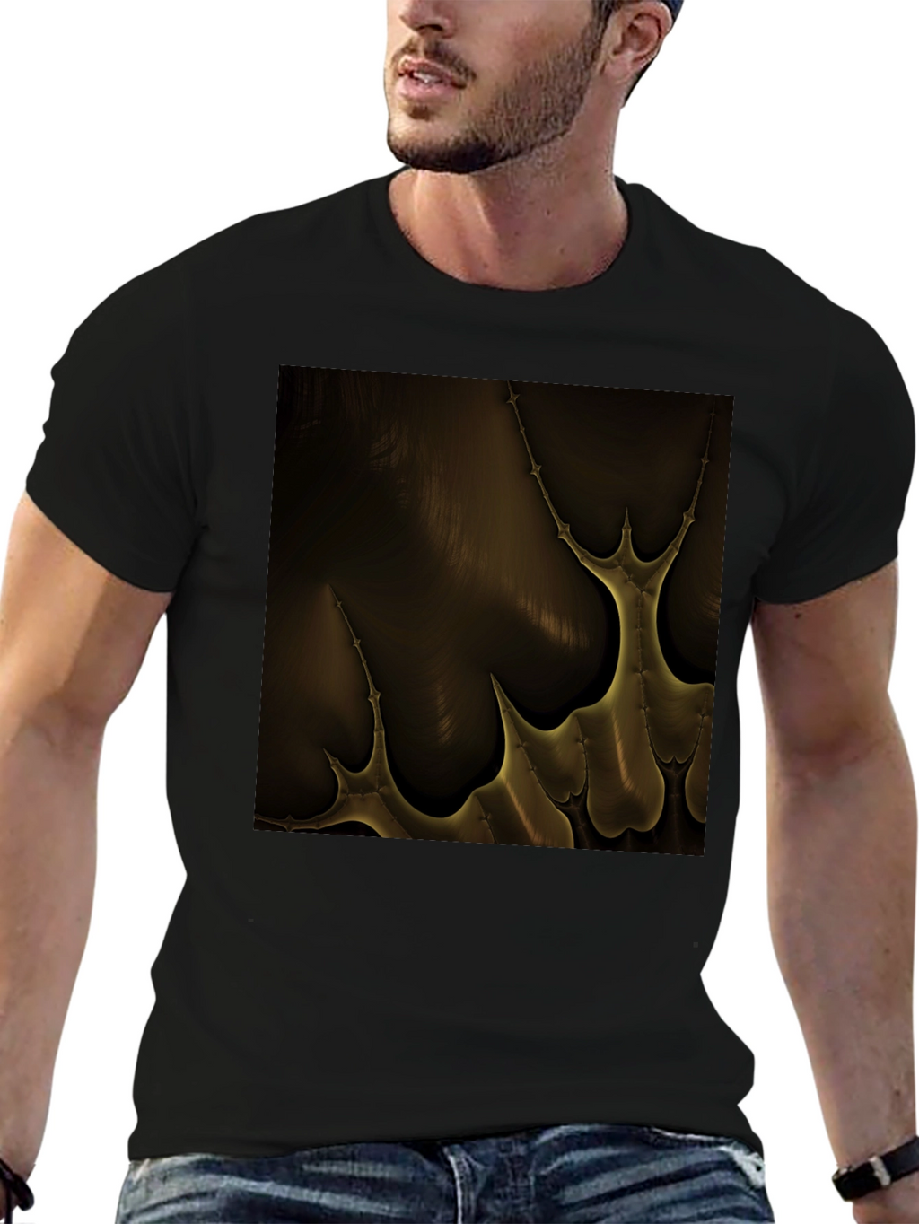 Abstract Gold Pattern Black T-Shirt